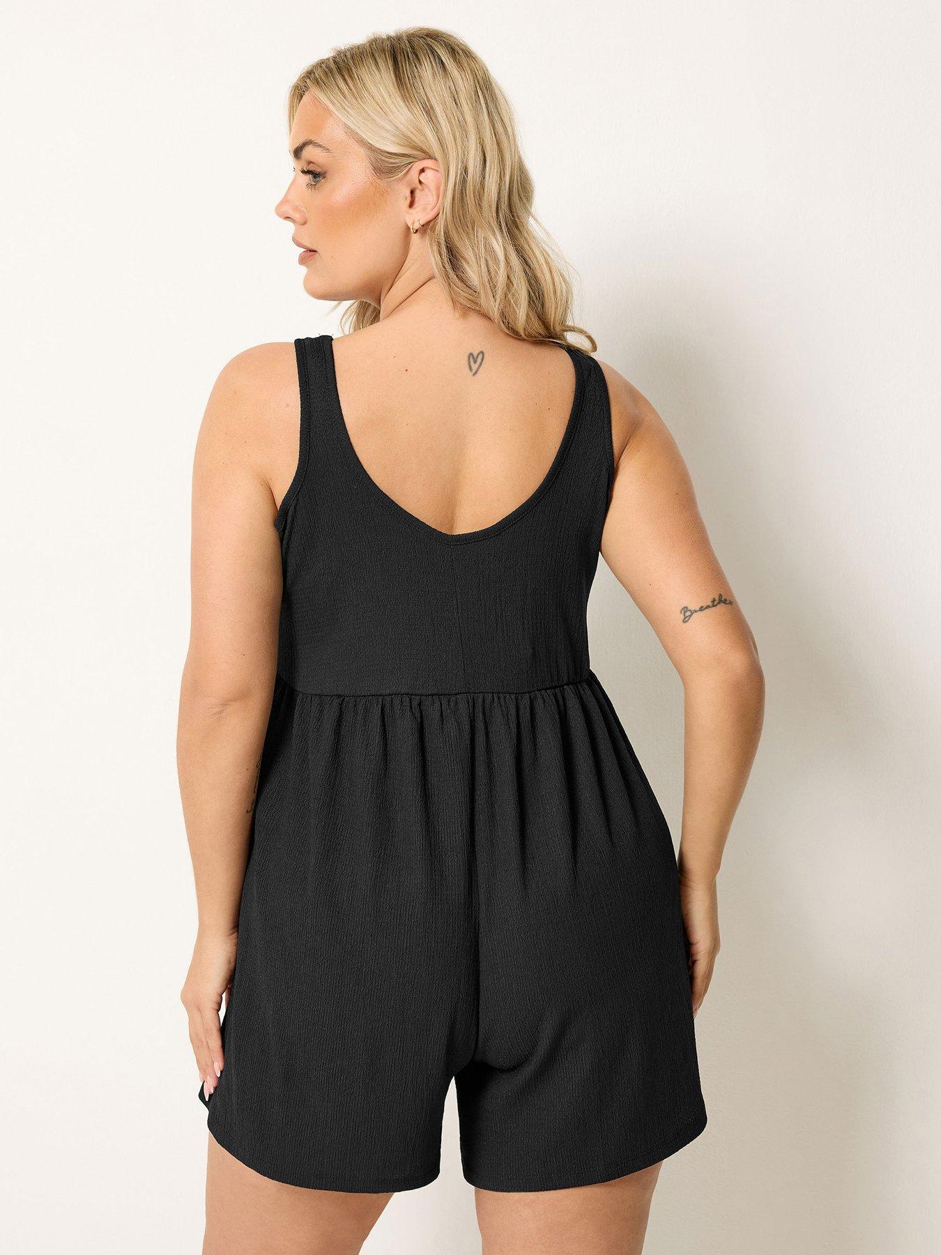 Image 2 of 4 of Yours Curve Textured Smock Playsuit - Black