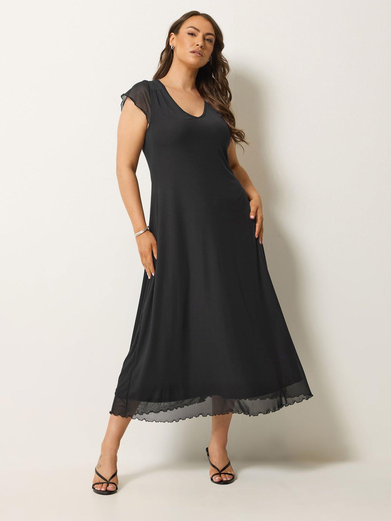 Yours Curve Mesh Cap Sleeve Maxi Dress - Black