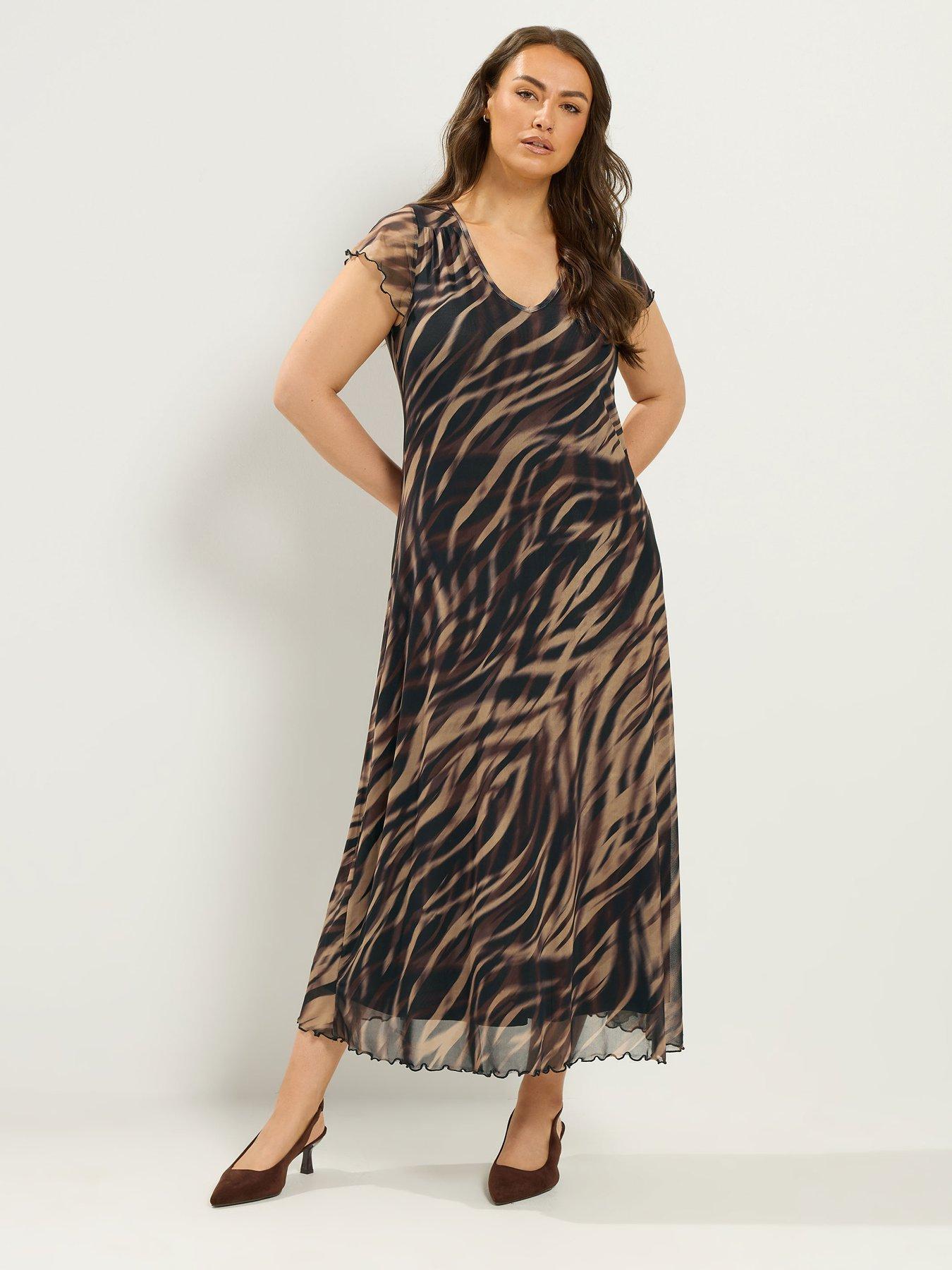 Yours Curve Zebra Print Maxi Dress - Brown