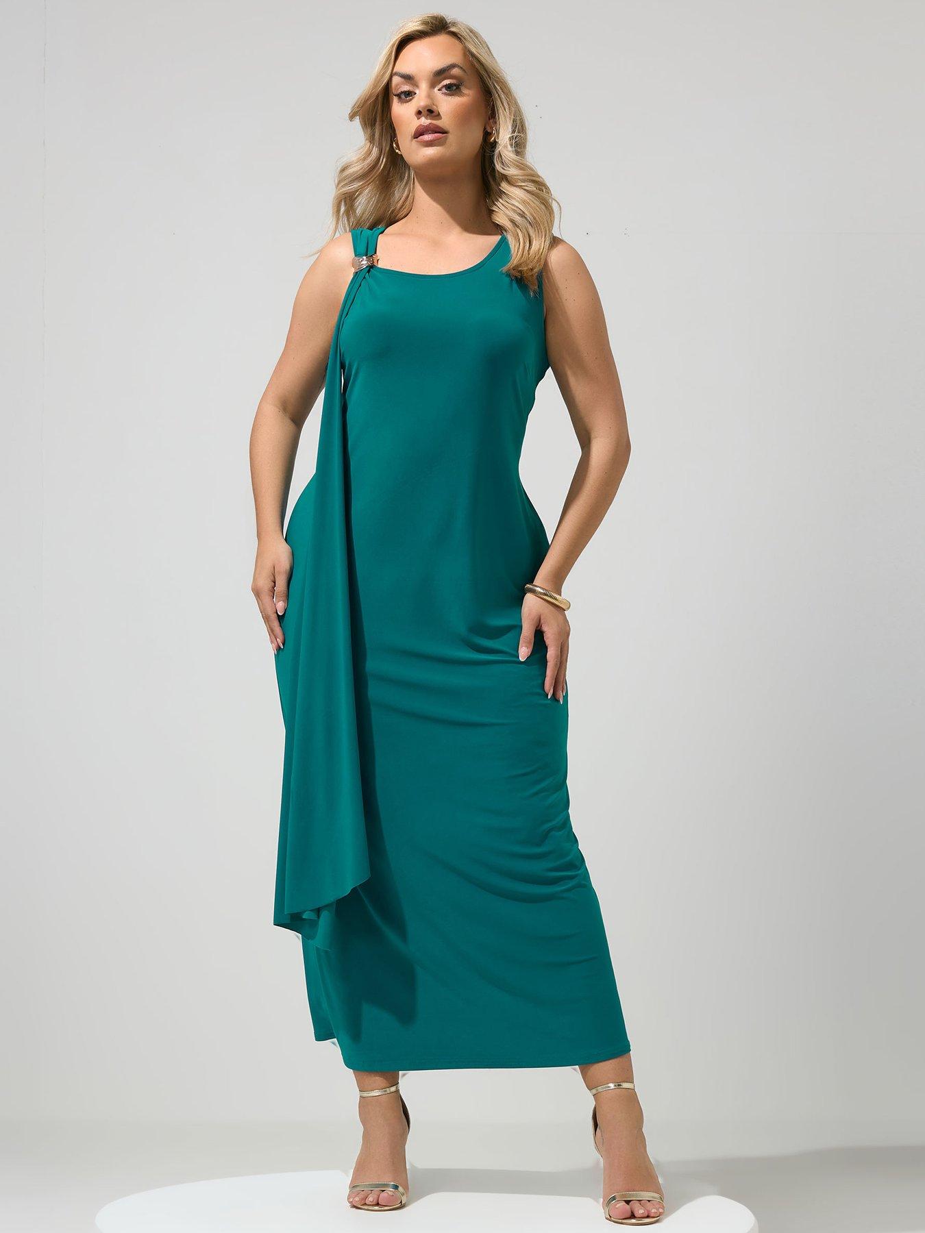 Yours Curve Sash Metal Detail Dress - Blue