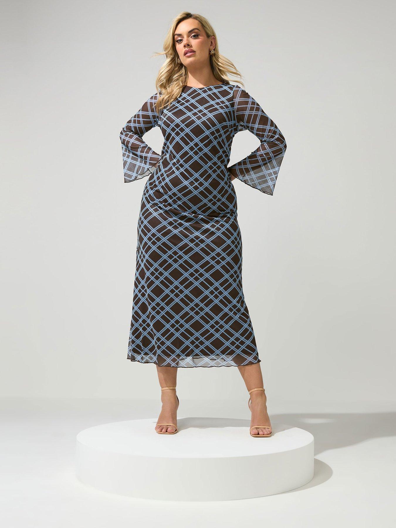Yours Curve Check Mesh Dress