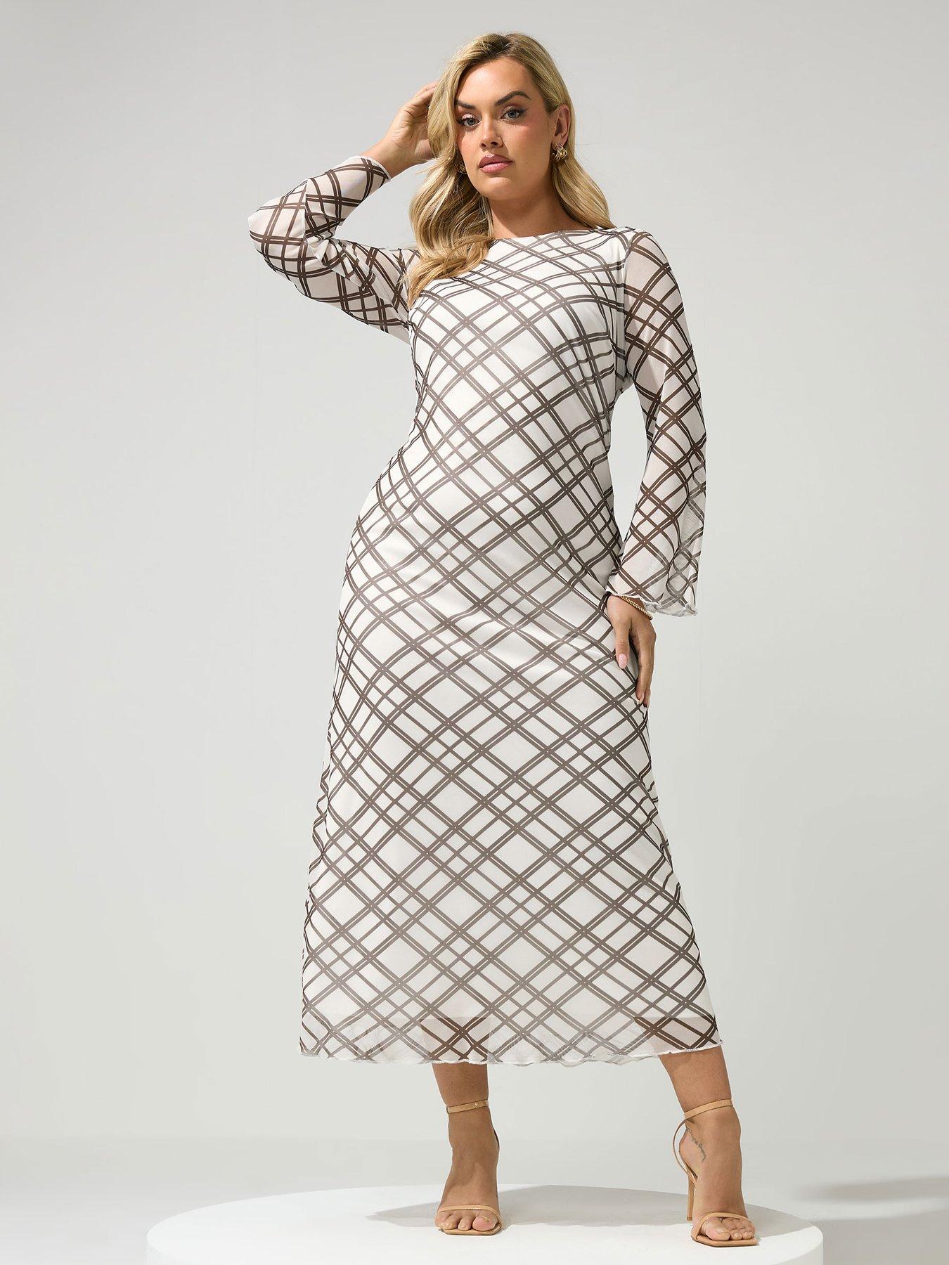 Image 1 of 4 of Yours Curve Check Mesh Dress - Cream