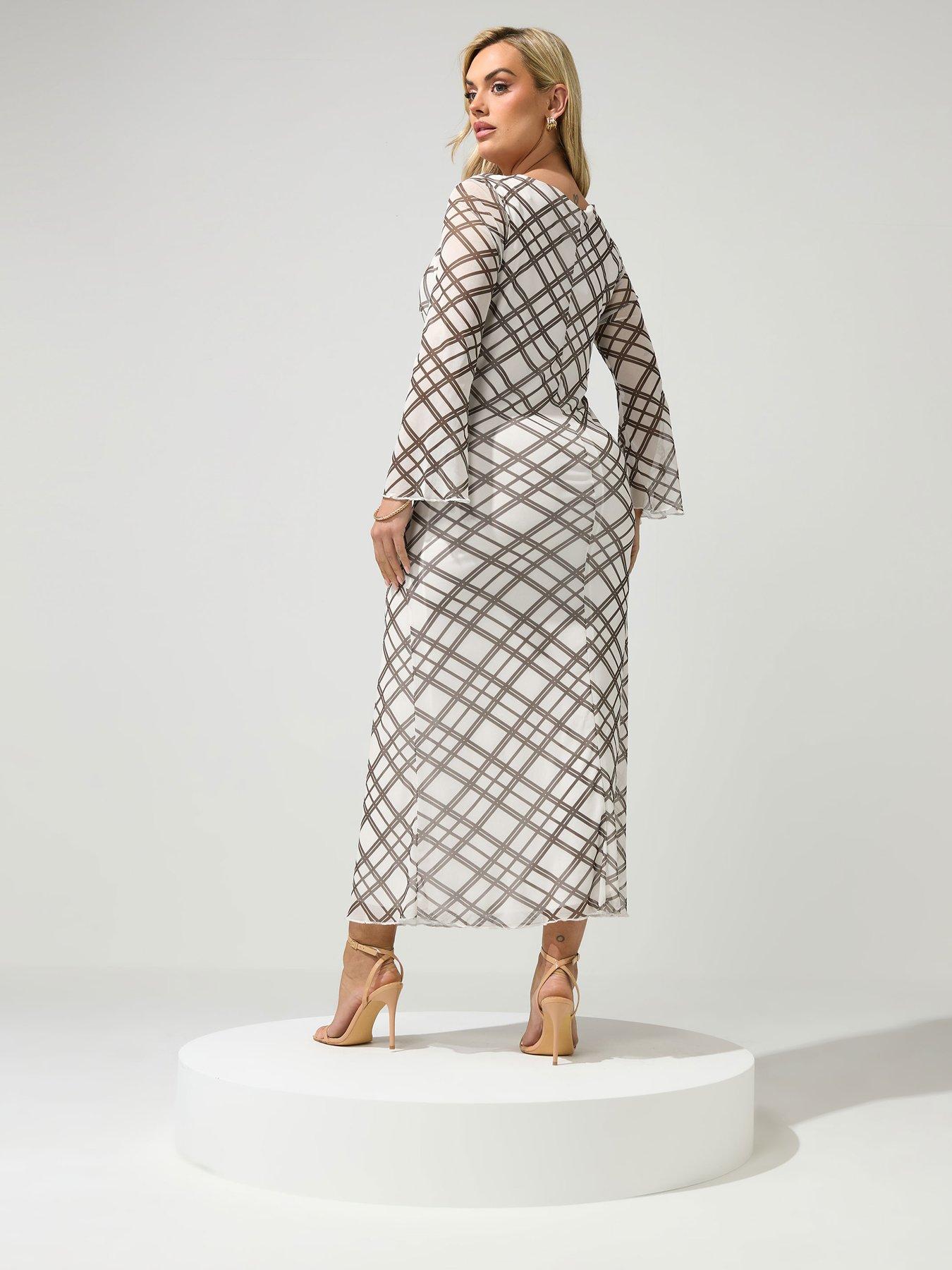 Image 2 of 4 of Yours Curve Check Mesh Dress - Cream