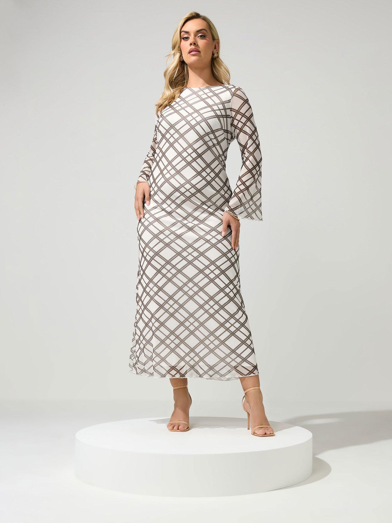 Image 3 of 4 of Yours Curve Check Mesh Dress - Cream