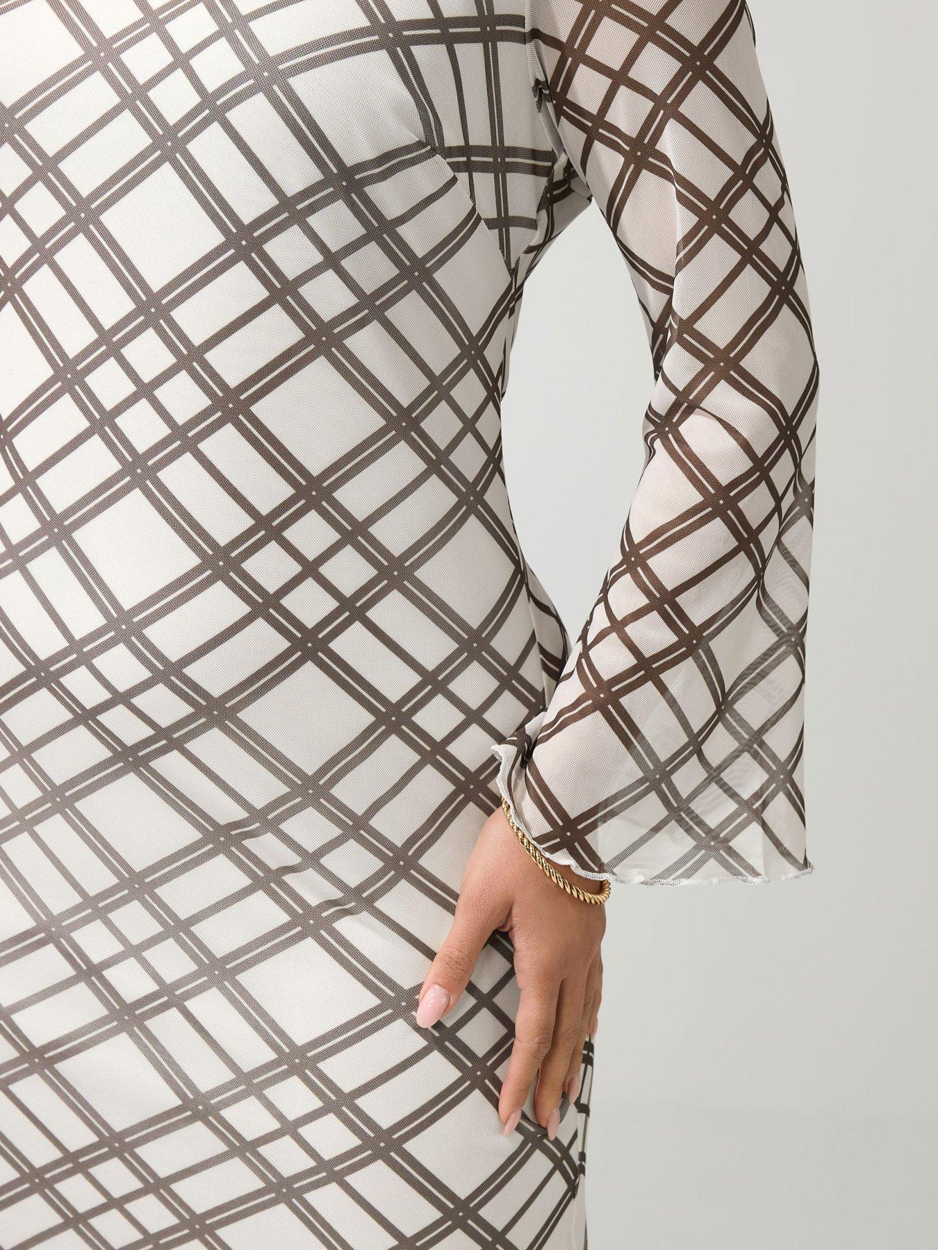 Image 4 of 4 of Yours Curve Check Mesh Dress - Cream