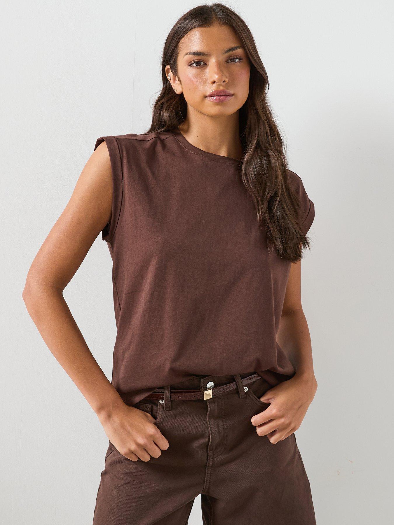 Image 1 of 6 of Mango Short-sleeved Cotton T-shirt - Brown