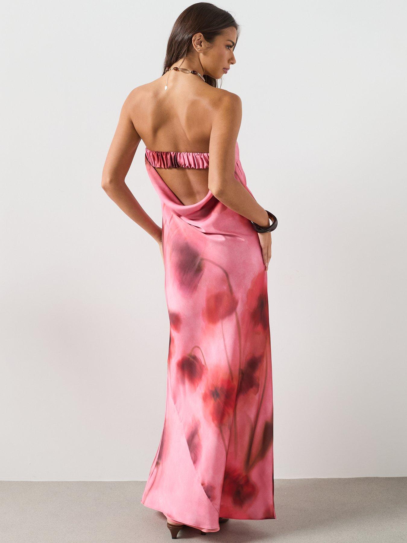 Image 2 of 6 of Mango Strapless Floral Dress - Pastel Pink