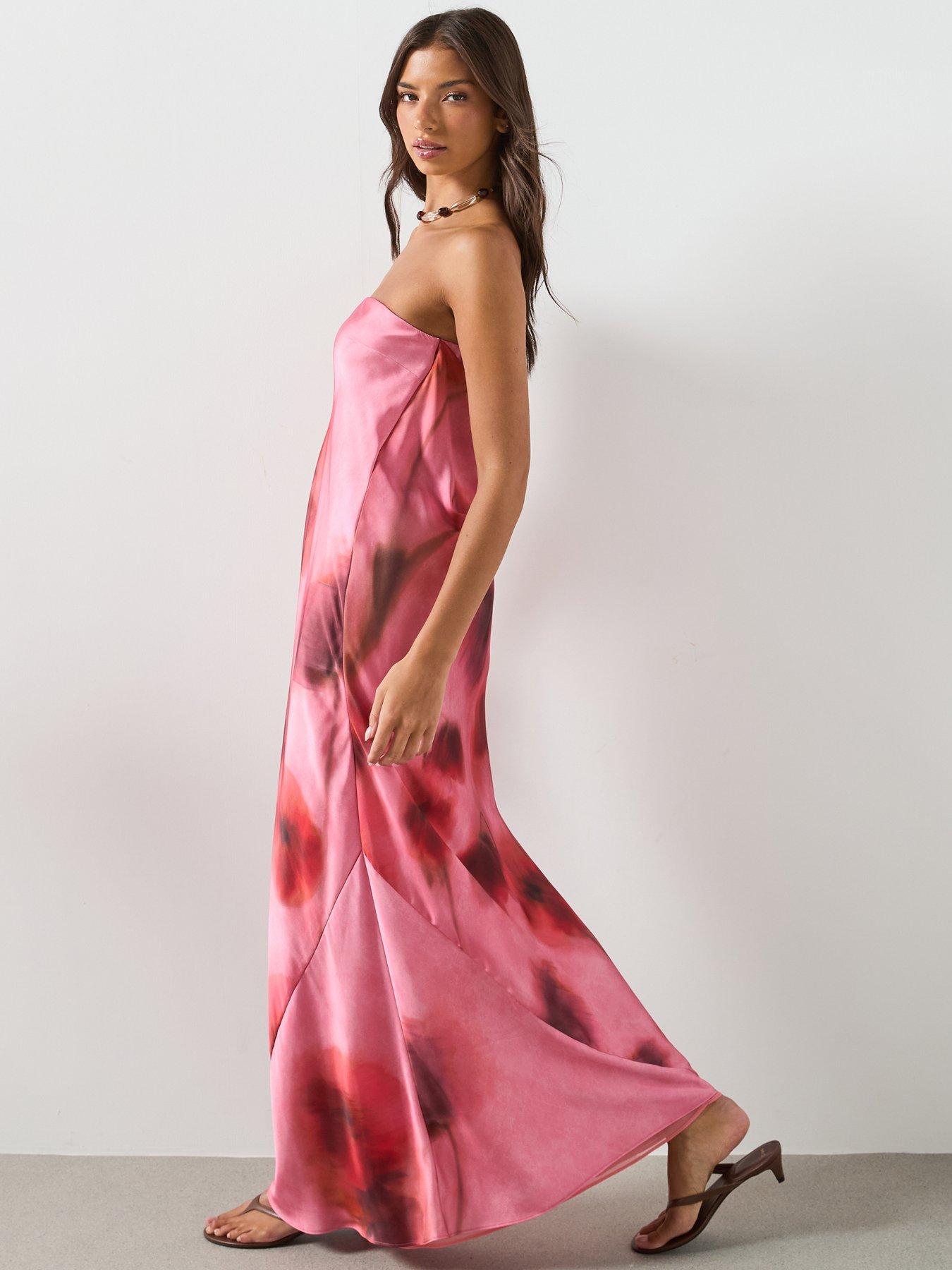 Image 3 of 6 of Mango Strapless Floral Dress - Pastel Pink