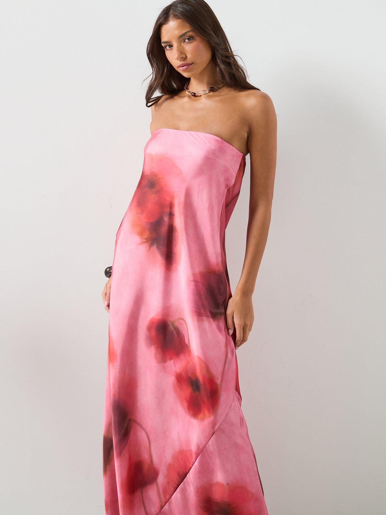 Image 5 of 6 of Mango Strapless Floral Dress - Pastel Pink