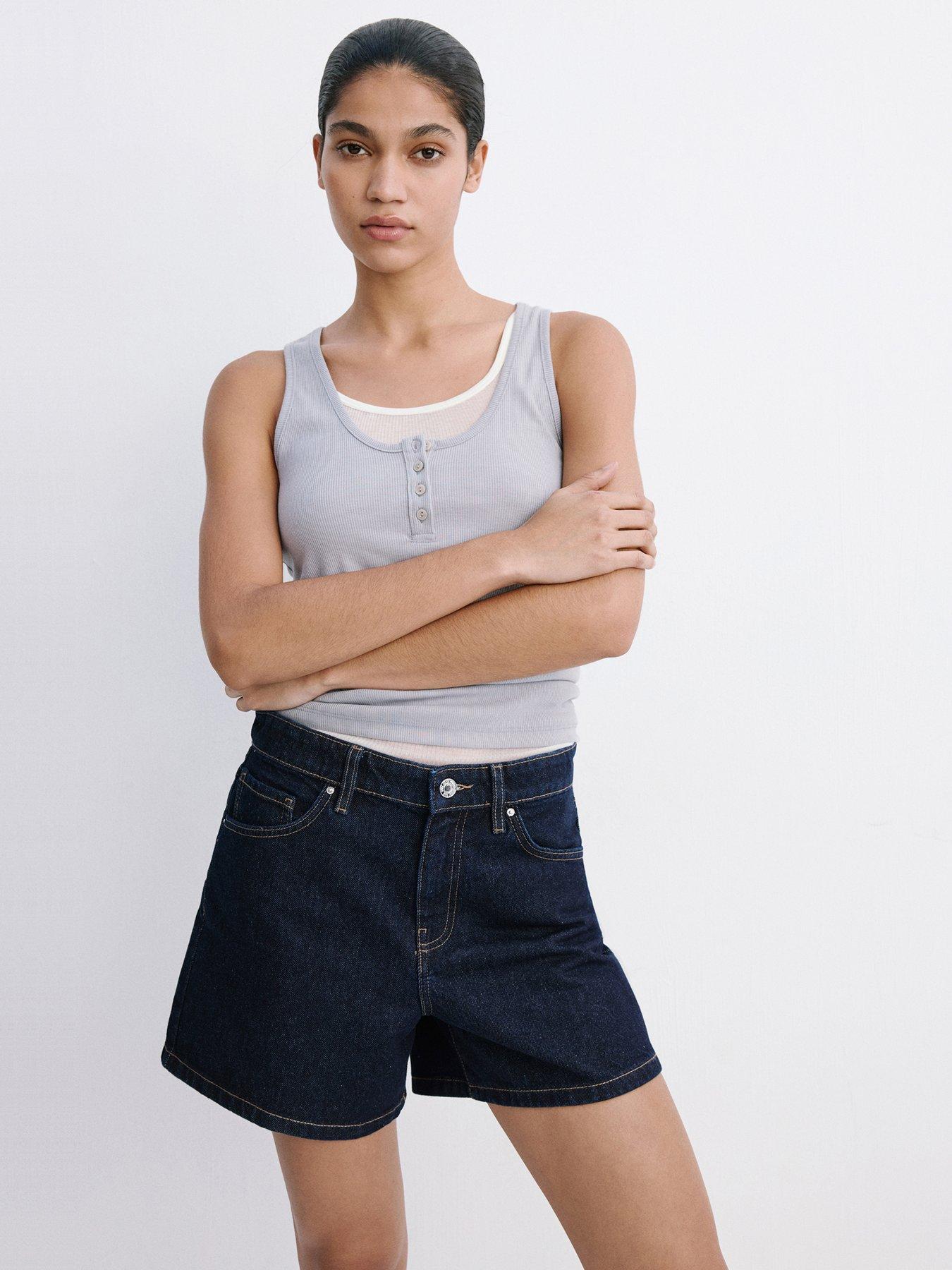Image 1 of 6 of Mango Straight-Fit Denim Shorts - Blue
