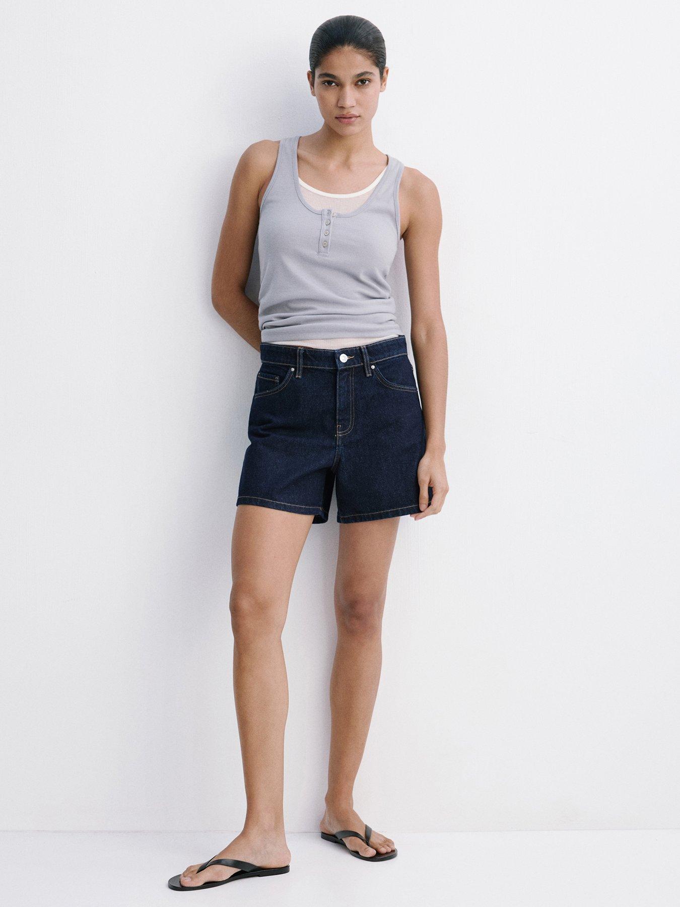 Image 3 of 6 of Mango Straight-Fit Denim Shorts - Blue