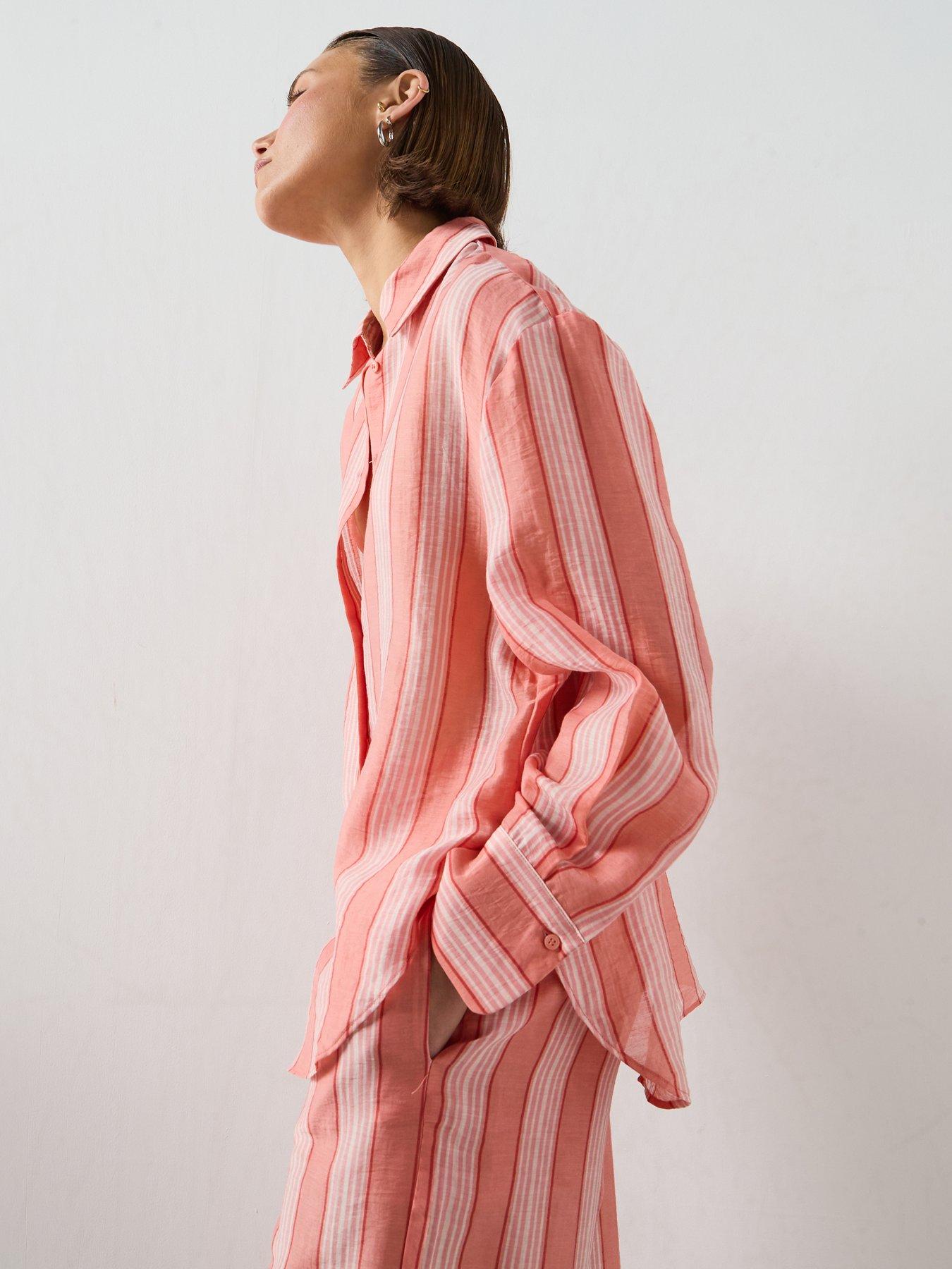Mango Linen Lyocell Blend Stripe Shirt - Orange
