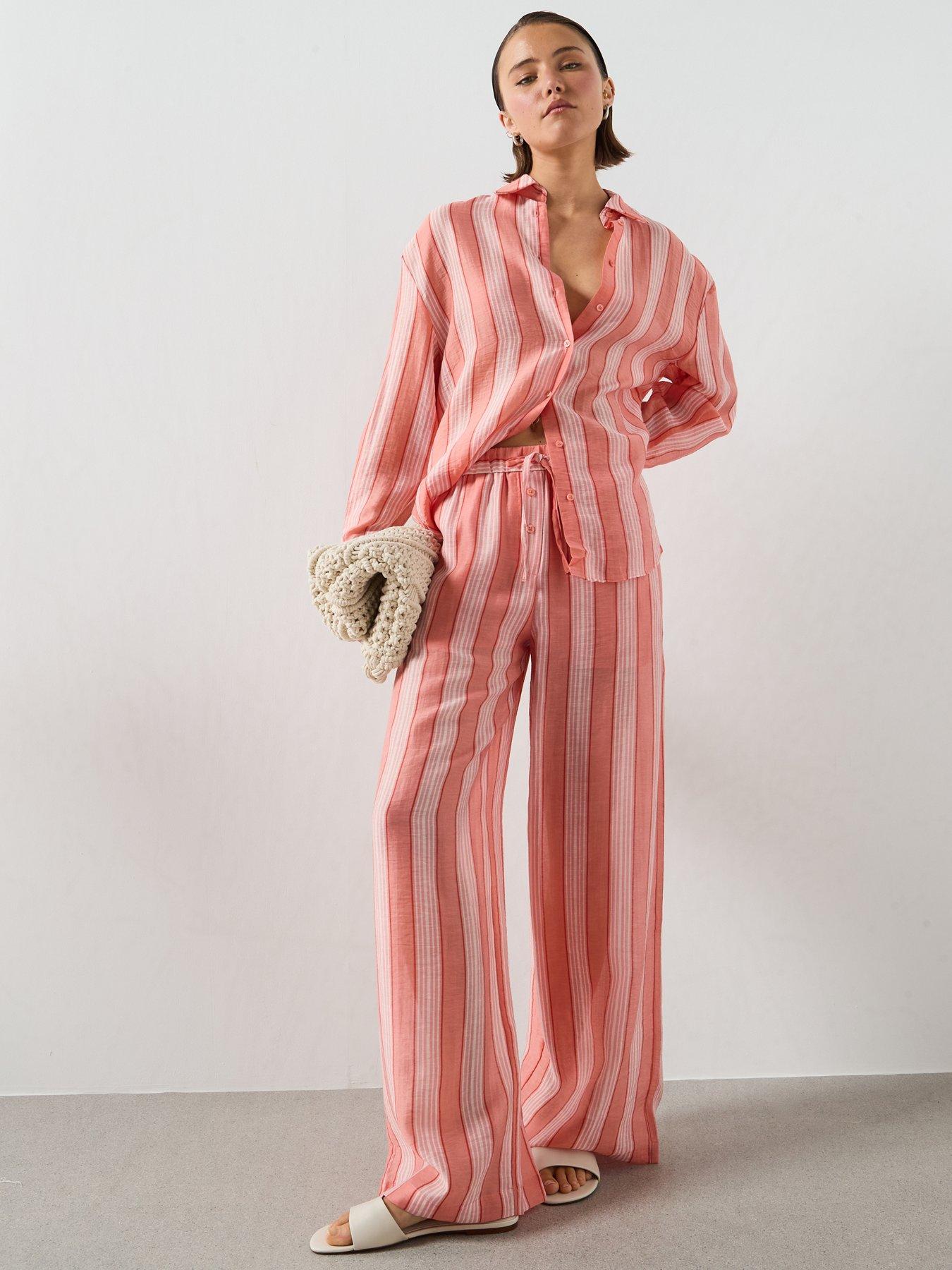 Image 3 of 6 of Mango Linen Lyocell Blend Stripe Shirt - Orange
