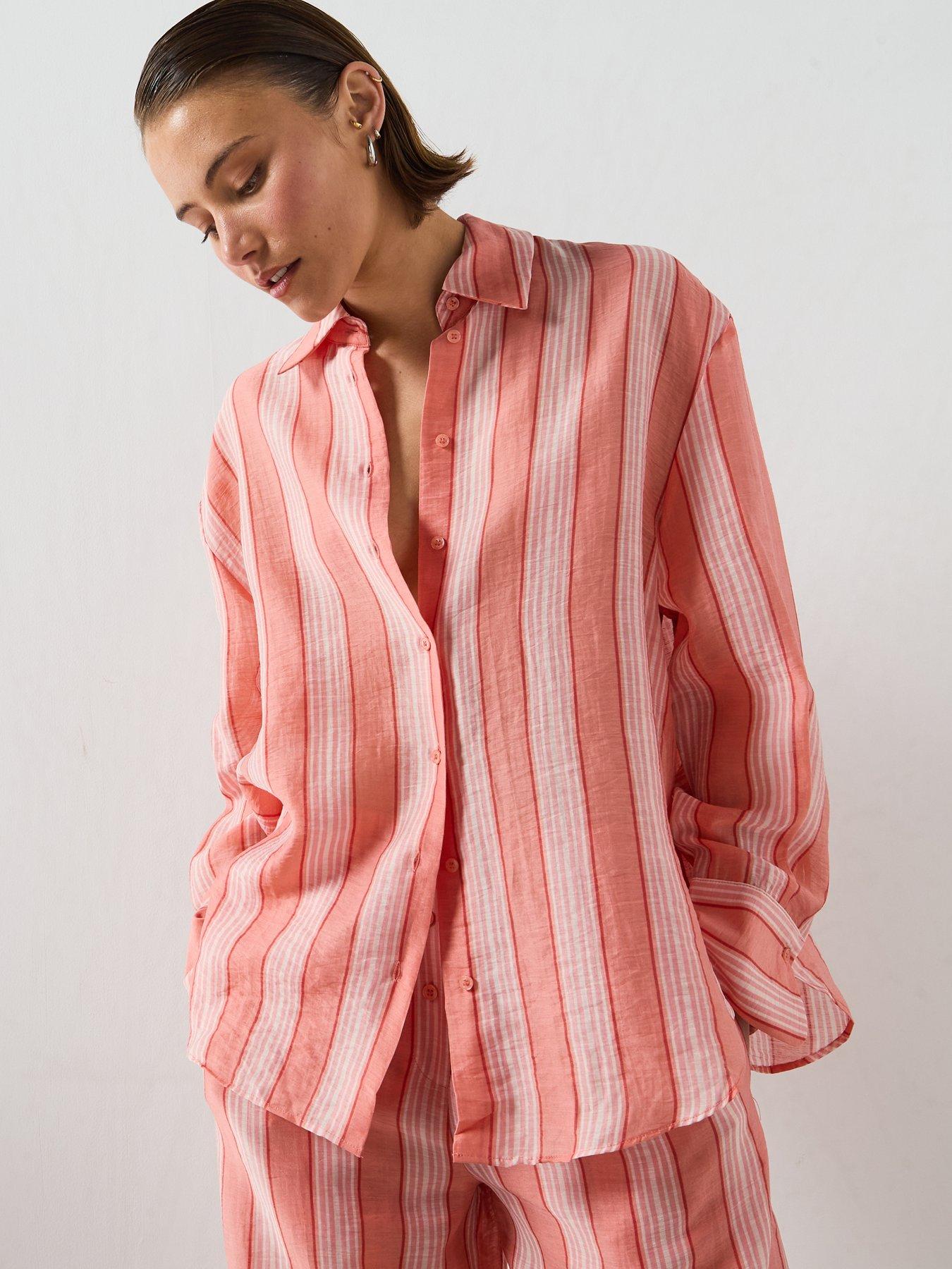 Image 5 of 6 of Mango Linen Lyocell Blend Stripe Shirt - Orange