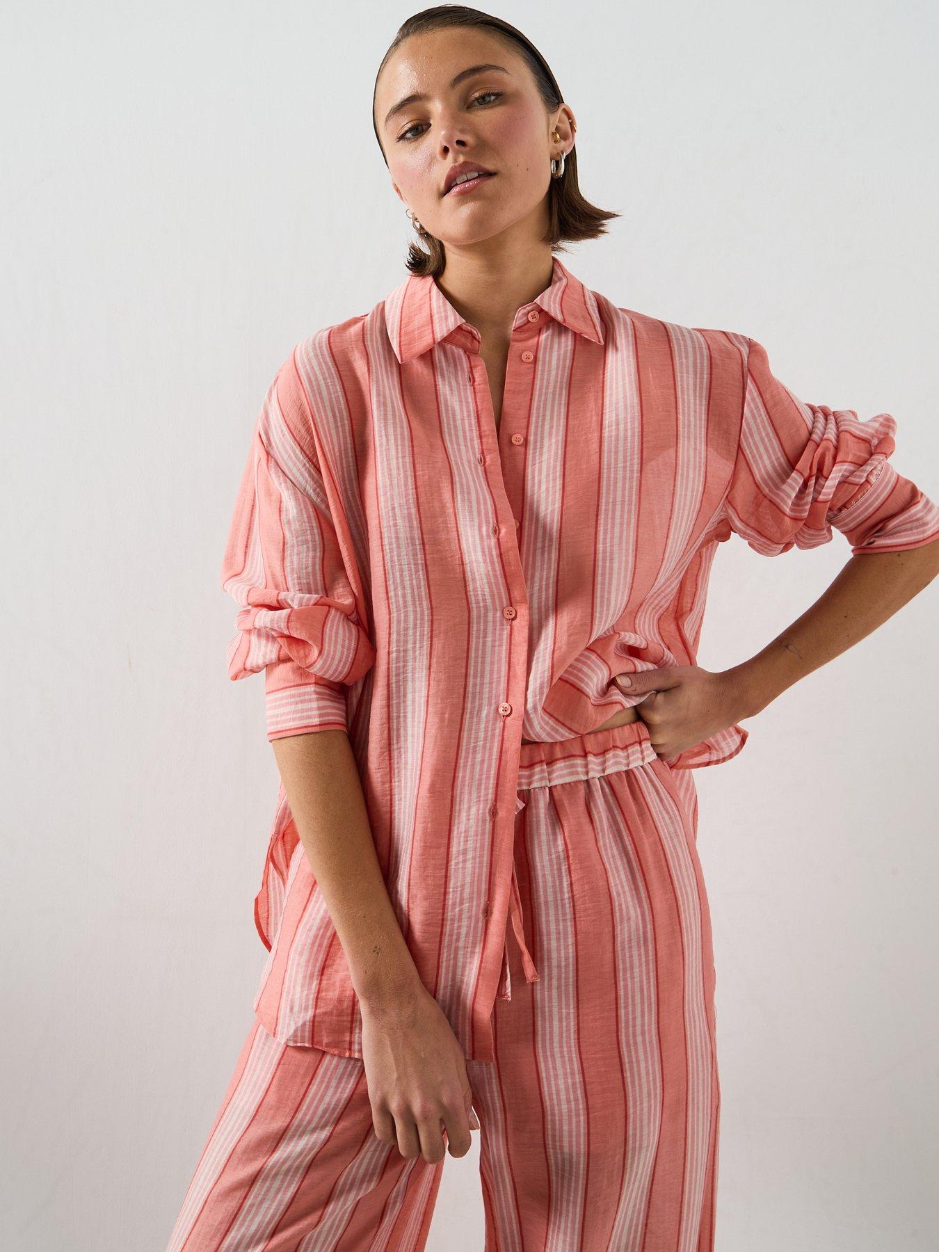 Image 6 of 6 of Mango Linen Lyocell Blend Stripe Shirt - Orange