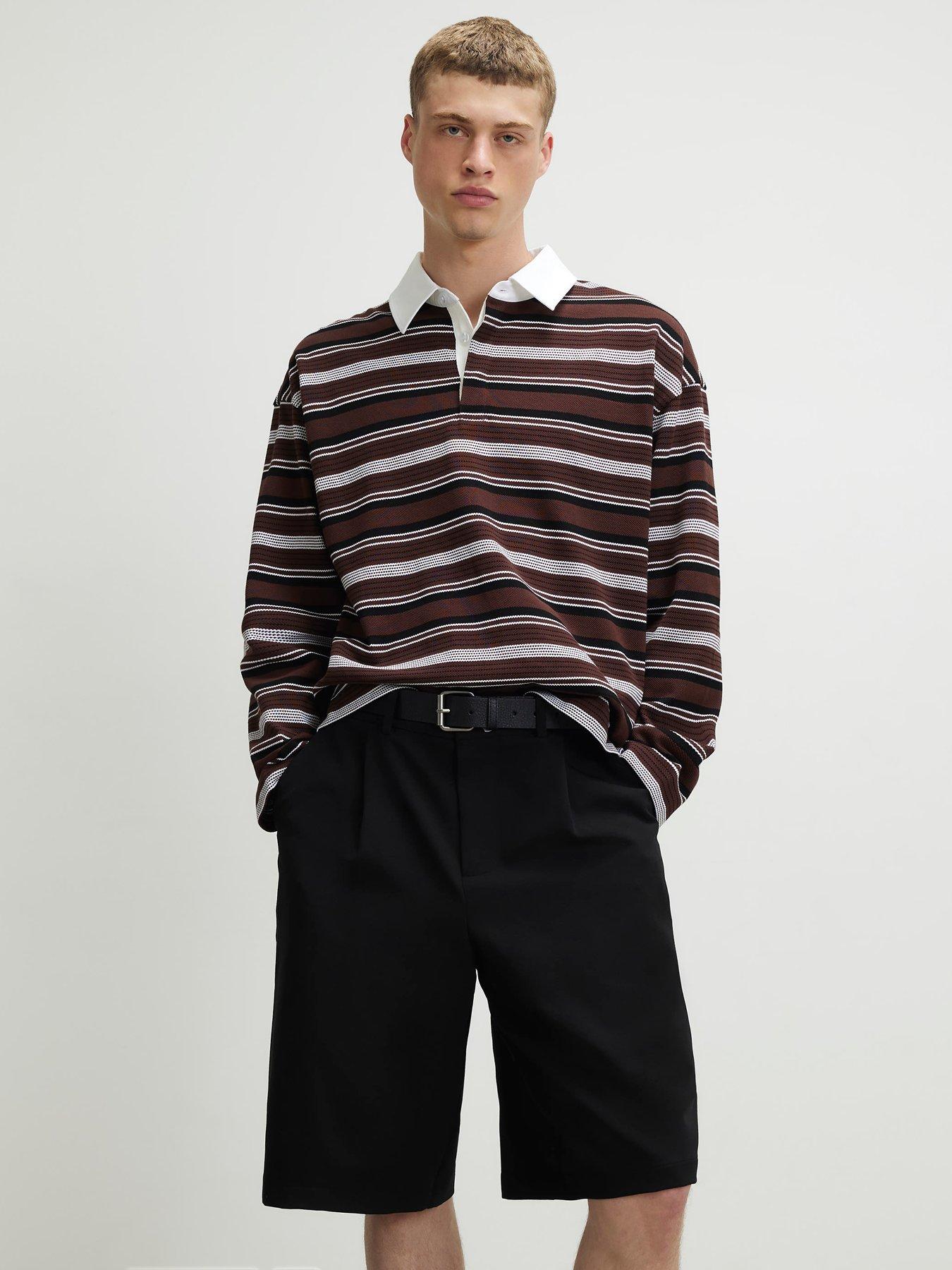 River Island Oversized Fit Cotton Striped Polo Shirt - Brown