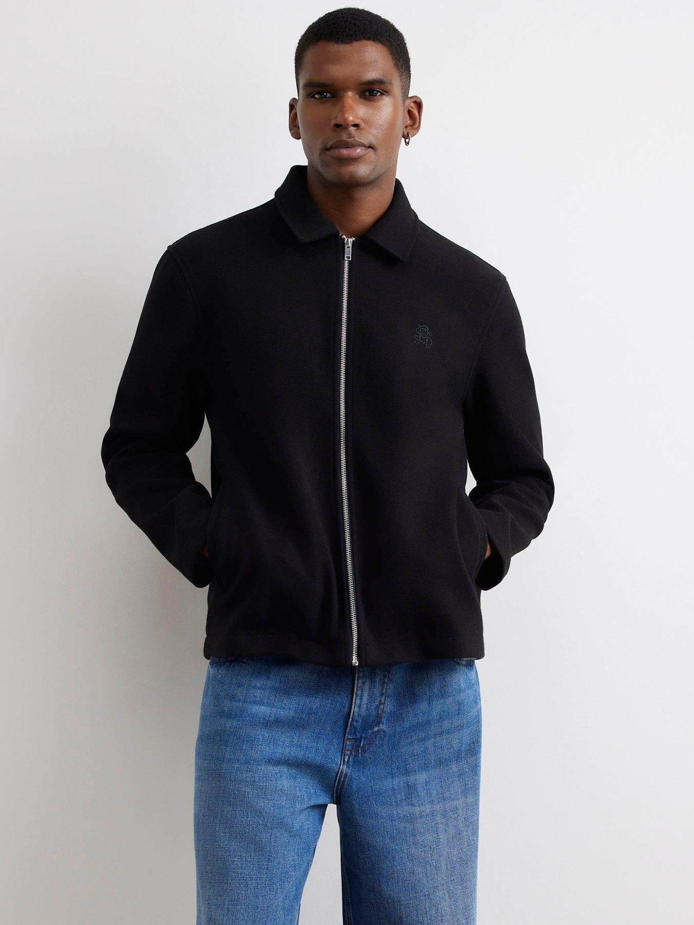 Image 1 of 4 of River Island Mens Zip-Through Embroidered Shacket - Black