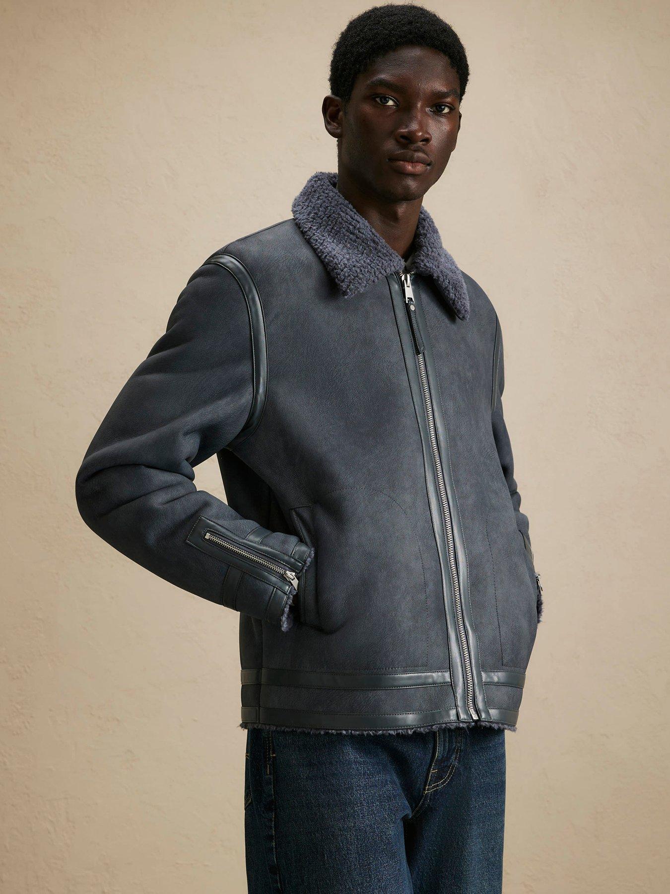 Image 1 of 4 of River Island Mens Shearling Lined Western Jacket - Grey