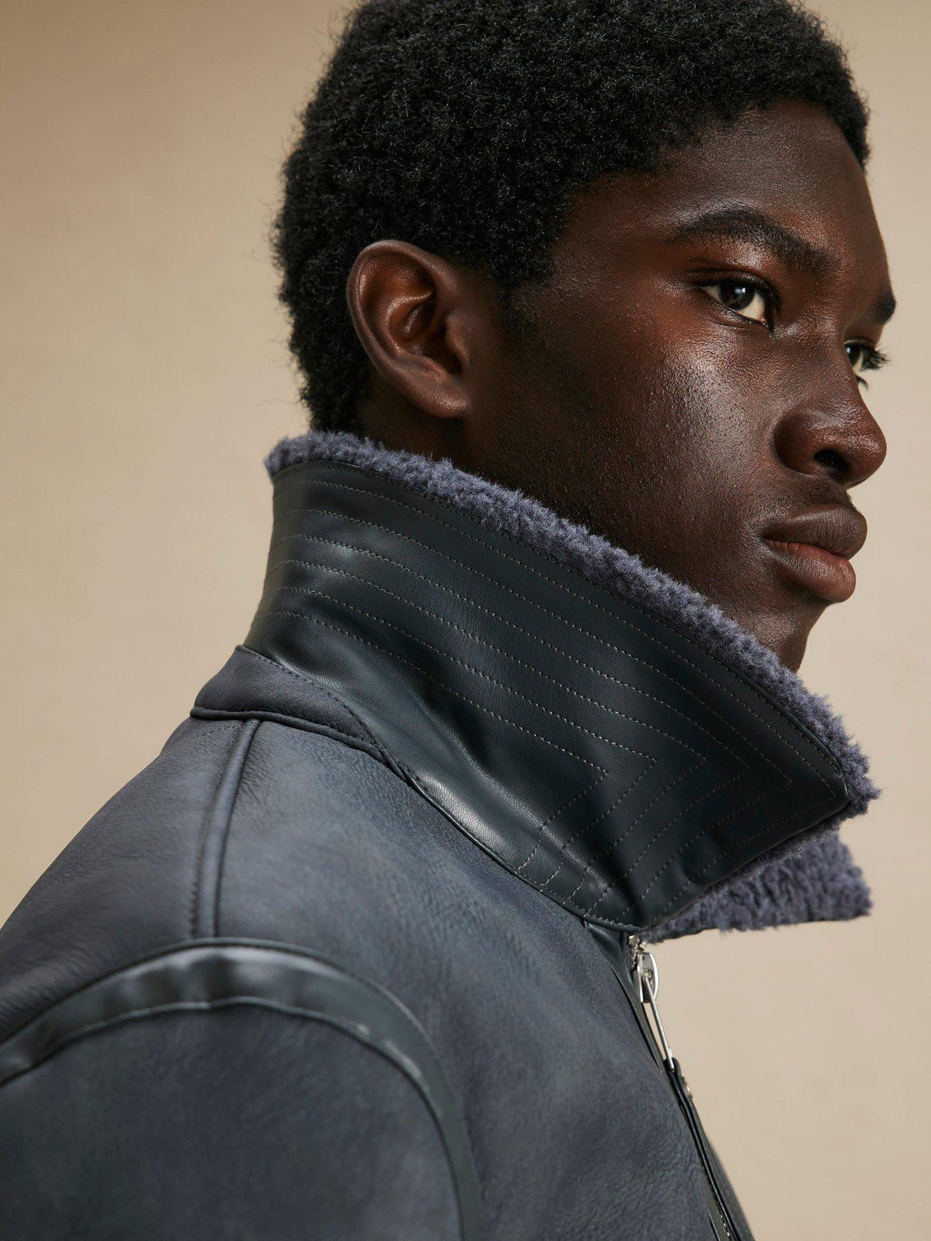 Image 4 of 4 of River Island Mens Shearling Lined Western Jacket - Grey