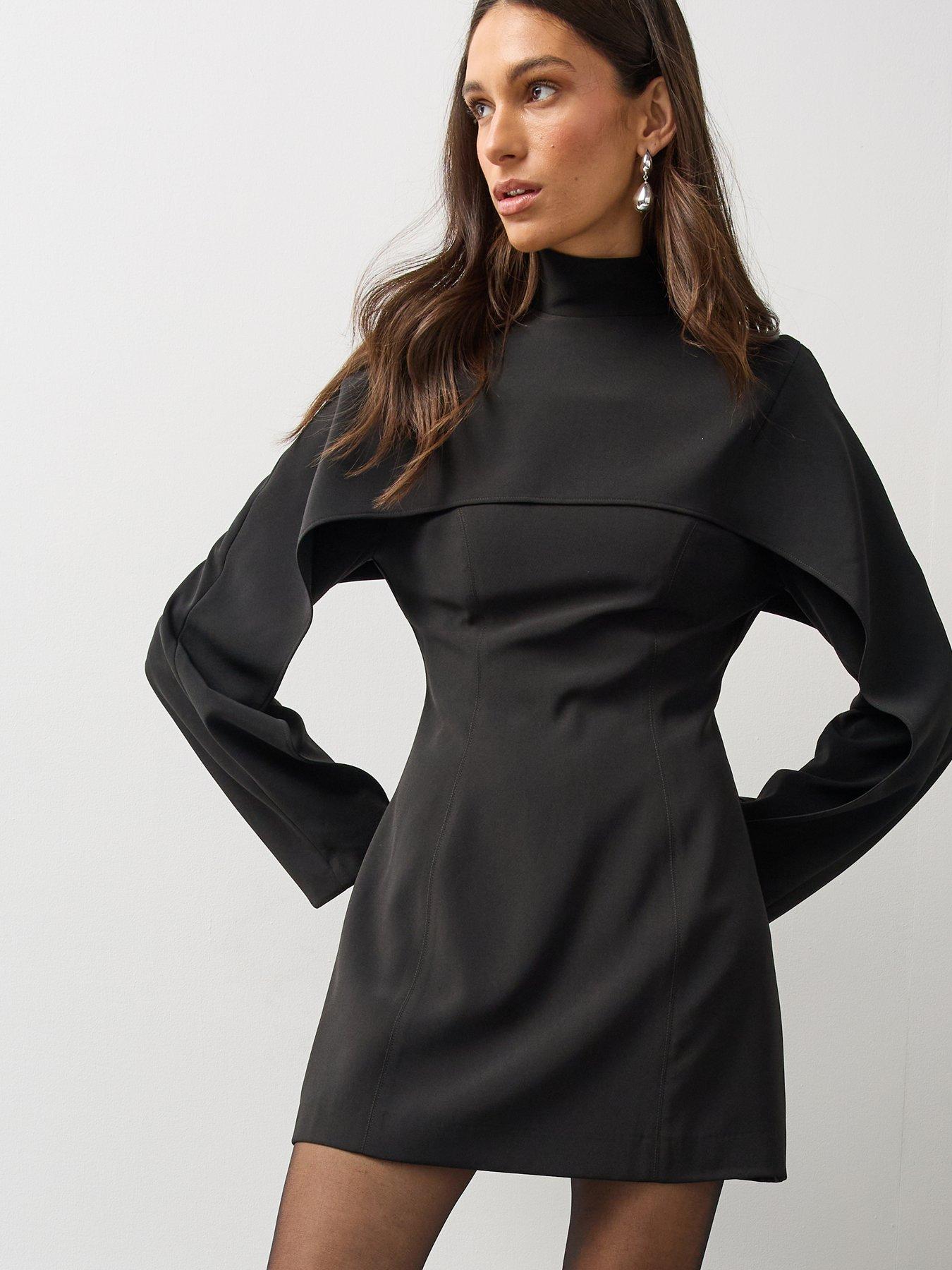 Image 1 of 6 of Michelle Keegan Womens High Neck Cape Mini Dress - Black