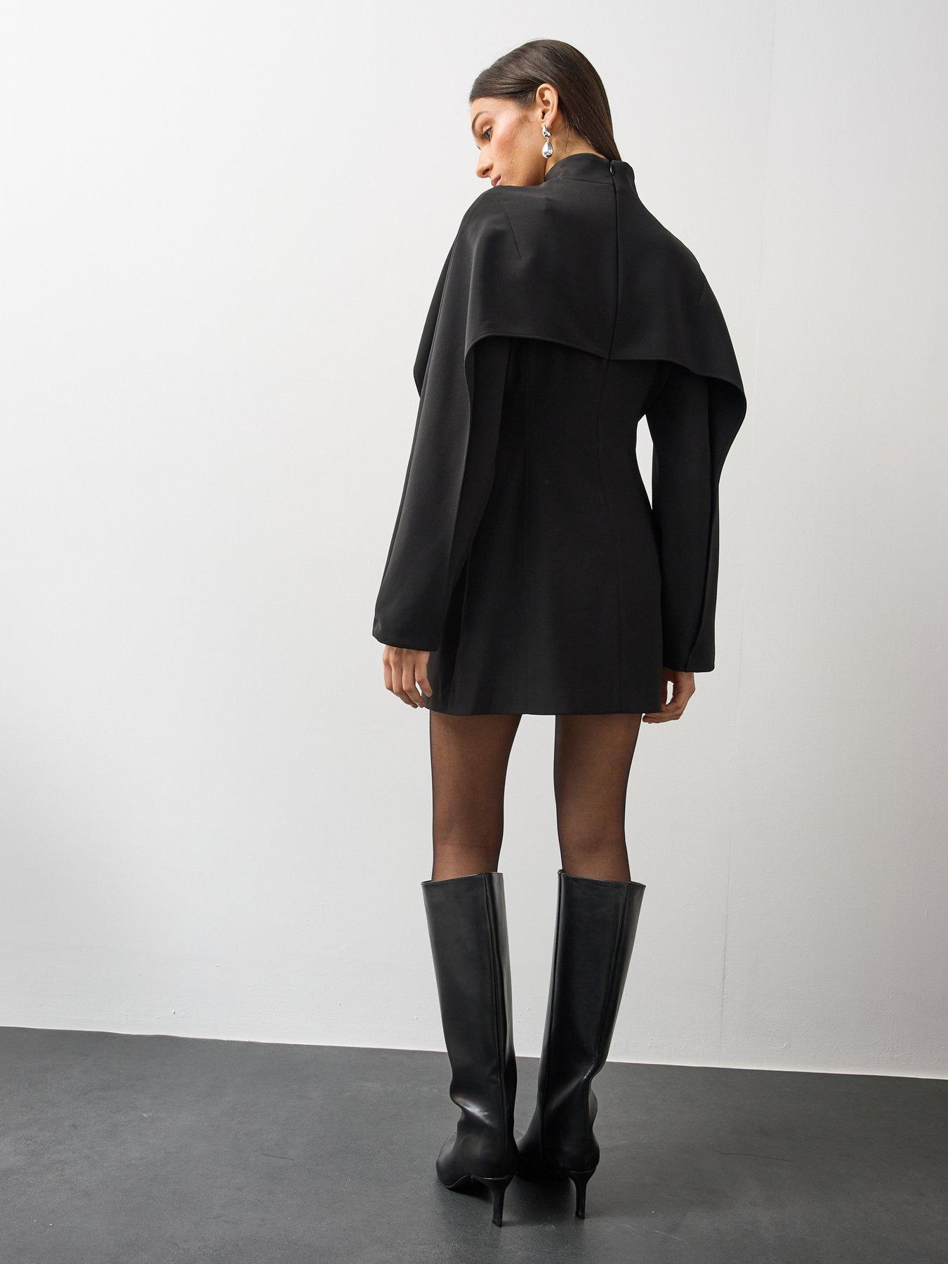 Image 3 of 6 of Michelle Keegan Womens High Neck Cape Mini Dress - Black