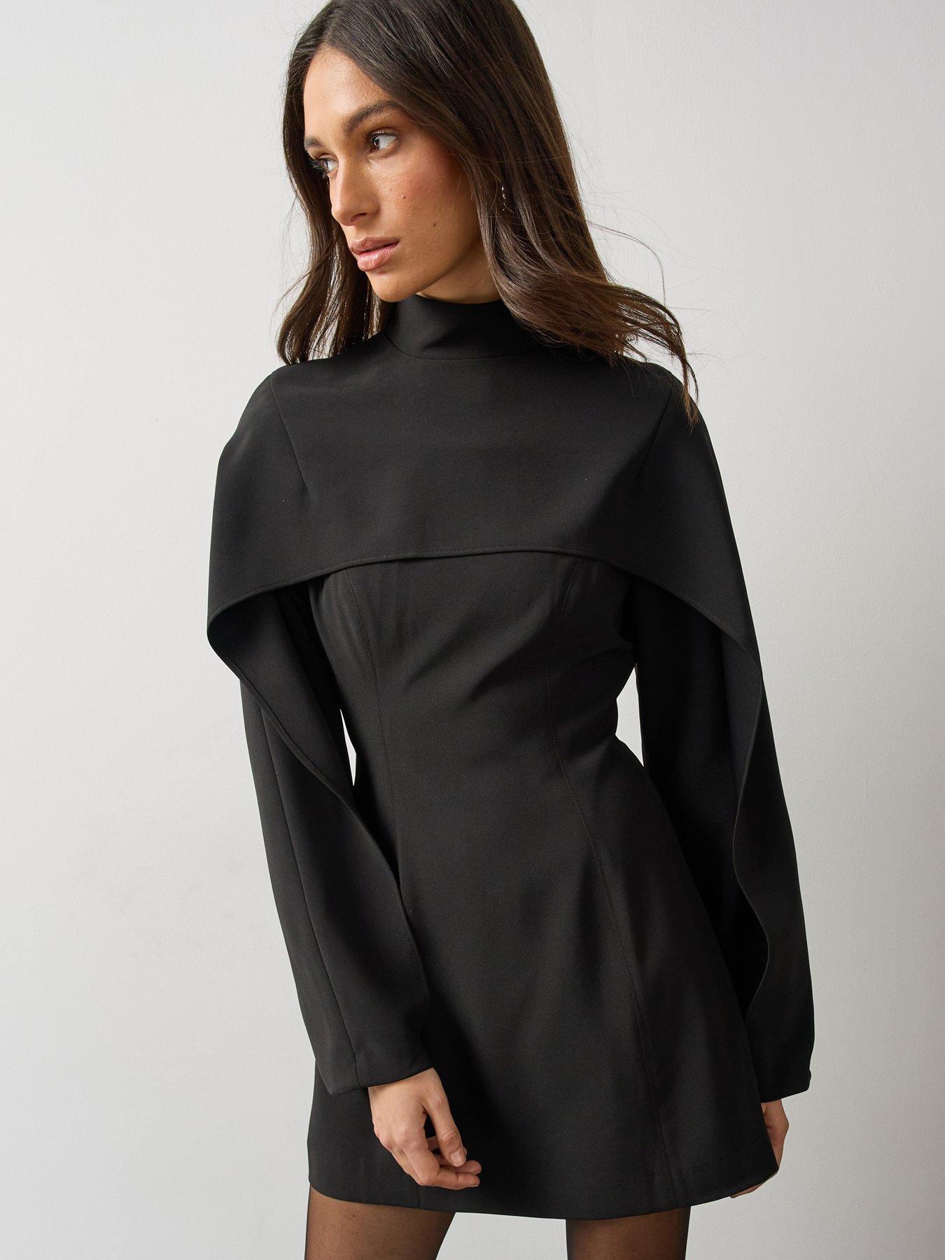 Image 6 of 6 of Michelle Keegan Womens High Neck Cape Mini Dress - Black