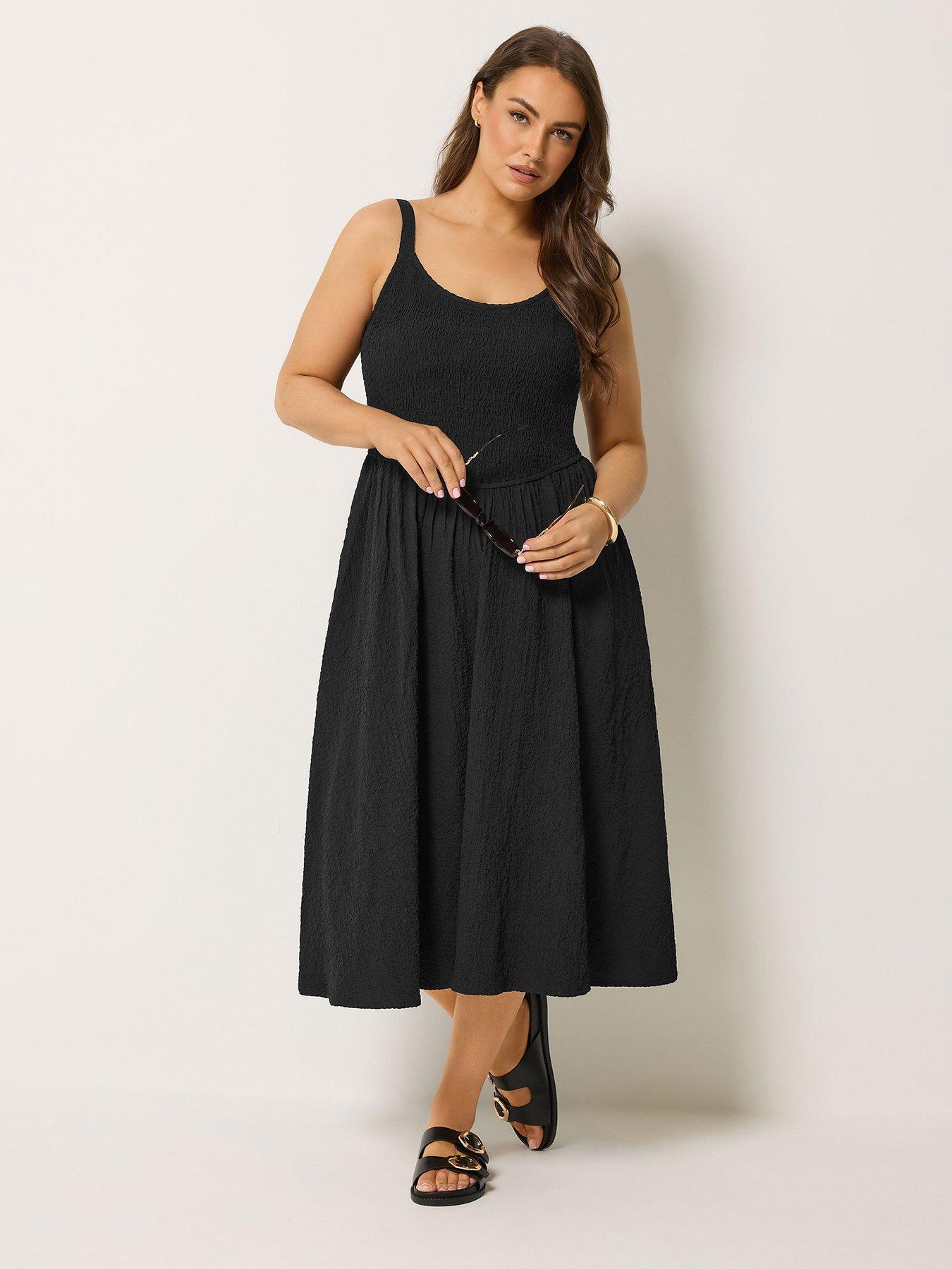 Yours Curve Shirred Detail Sundress - Black