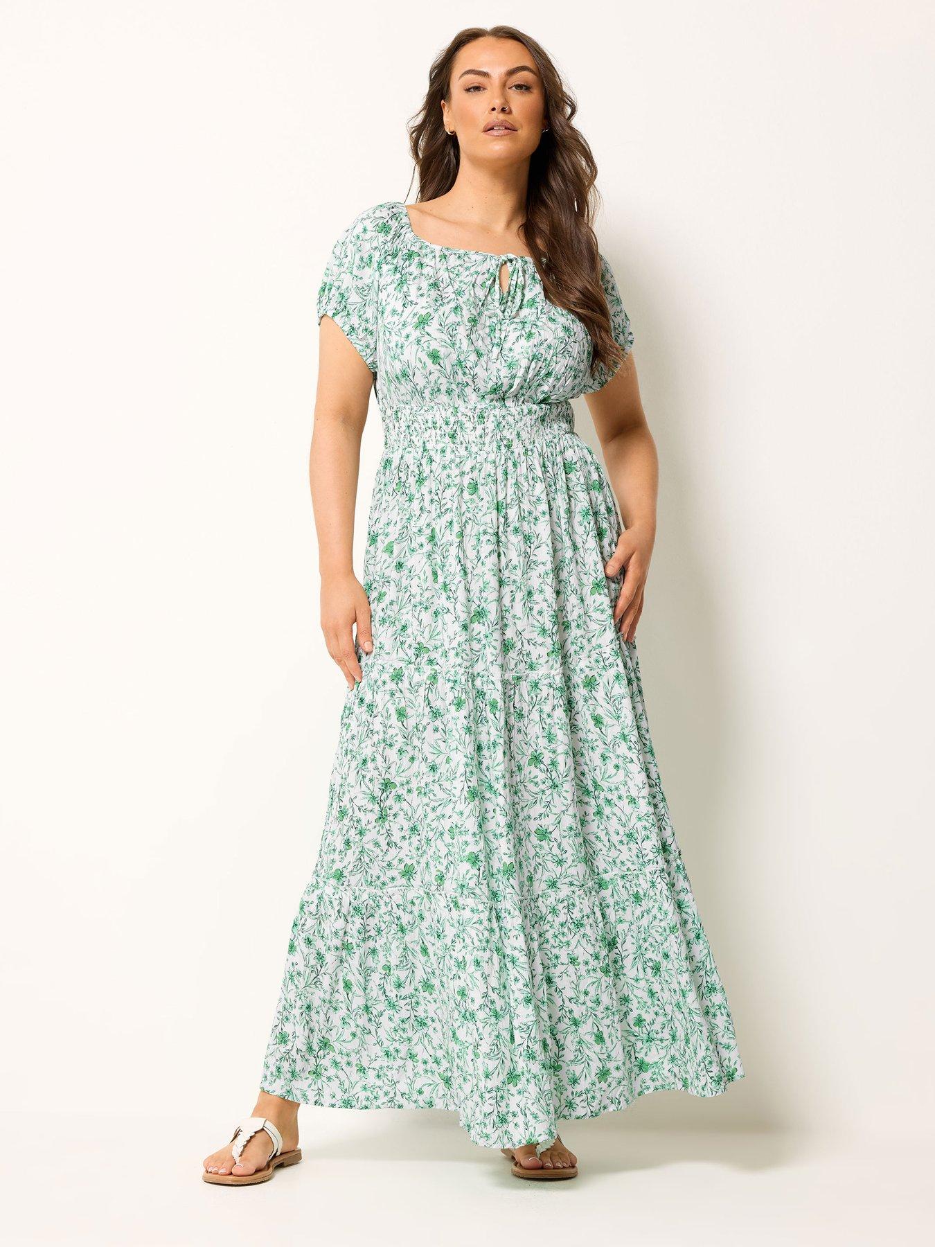 Yours Curve Ditsy Print Gypsy Bardot Maxi Dress - Green