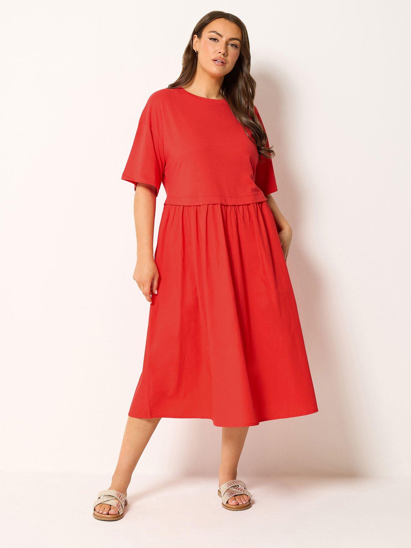 Yours Curve Poplin T-Shirt Midi Dress - Orange