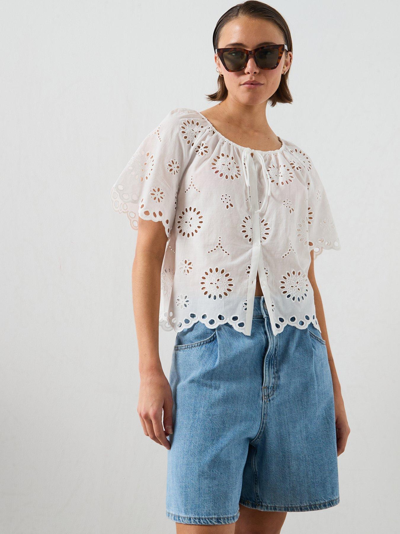 Image 4 of 5 of Mango 100% Cotton Blouse With Broderie Anglaise Embroidery - White