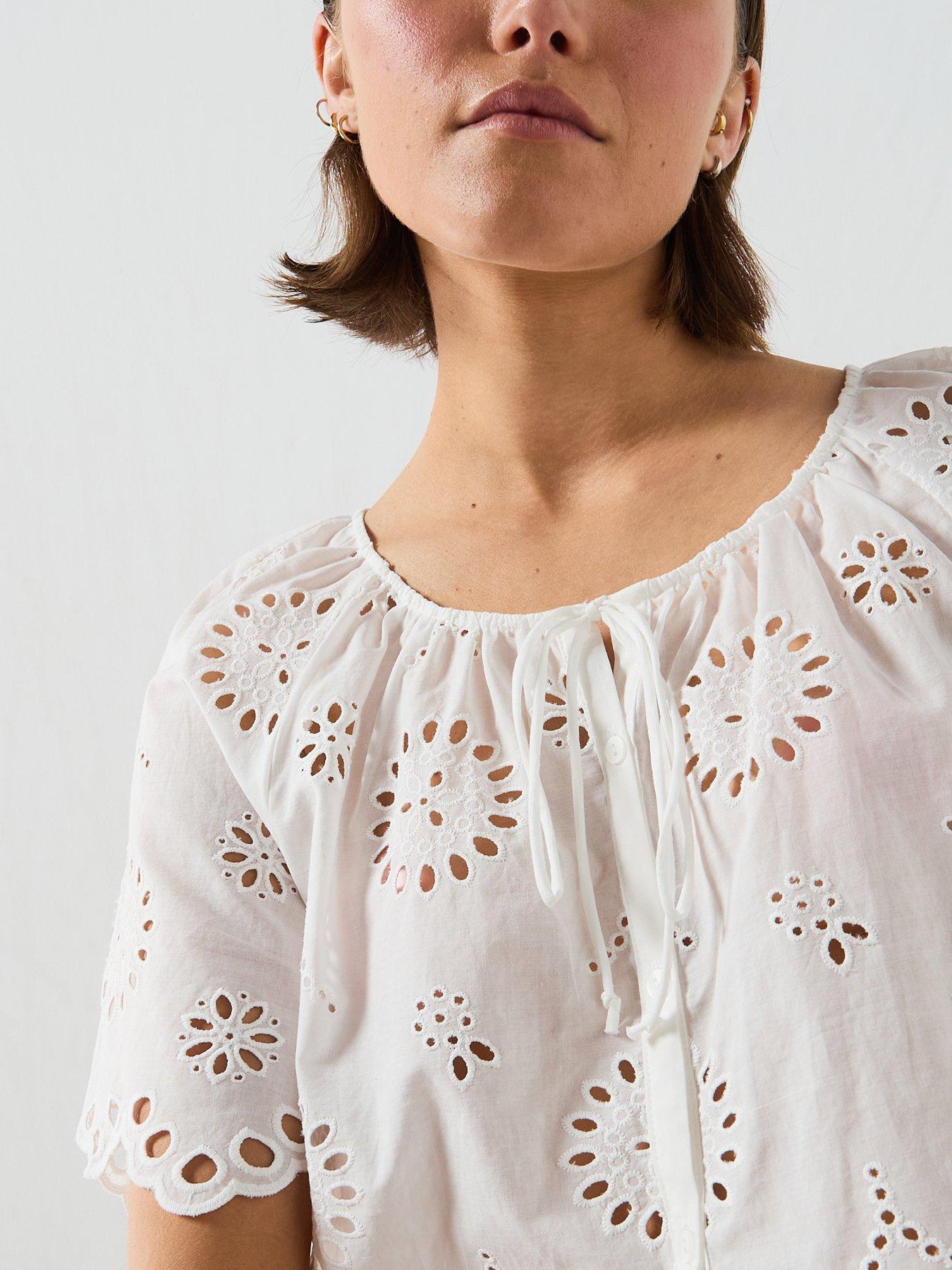 Image 5 of 5 of Mango 100% Cotton Blouse With Broderie Anglaise Embroidery - White
