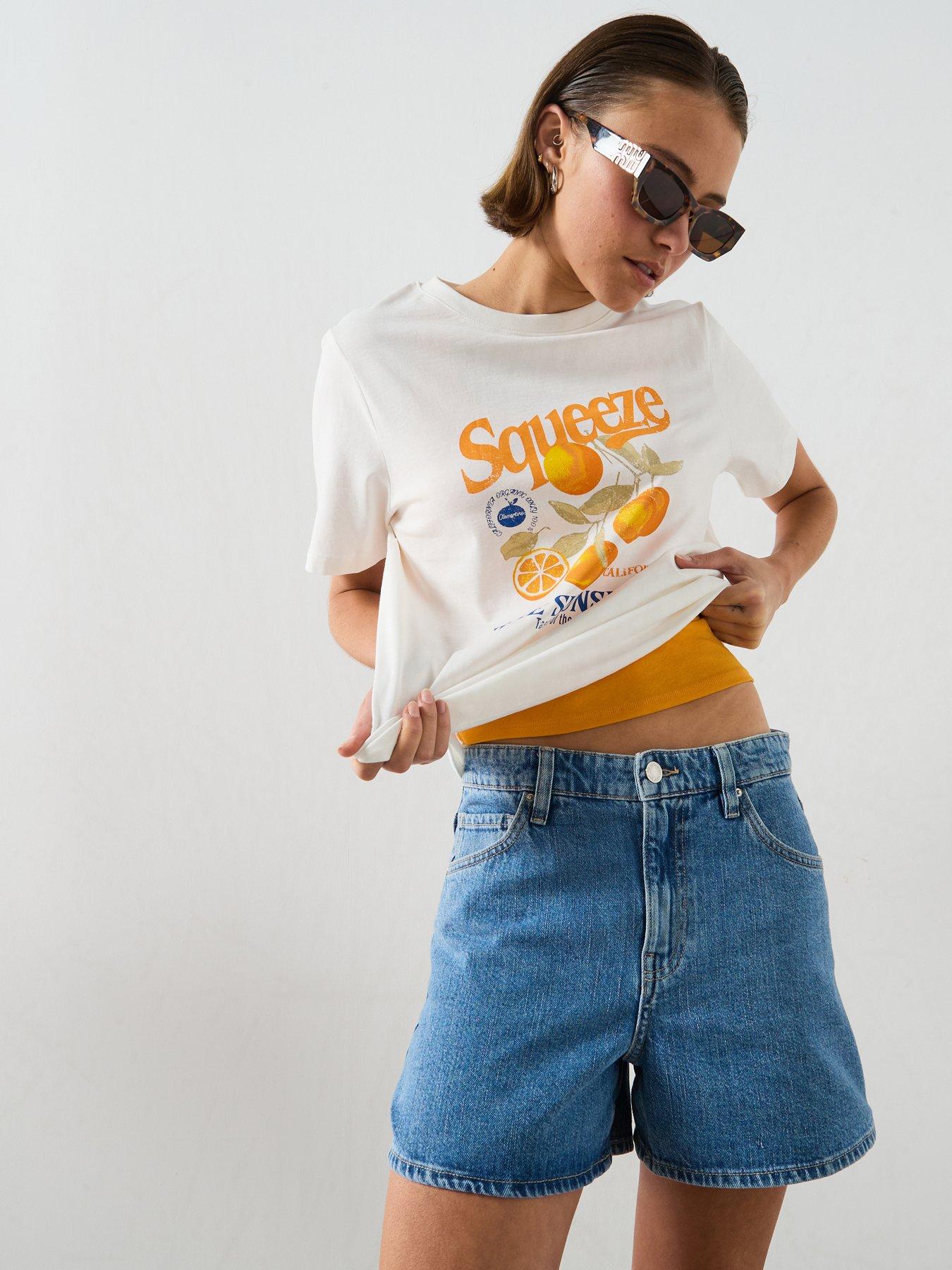 Mango Printed Cotton-Blend T-Shirt - Orange