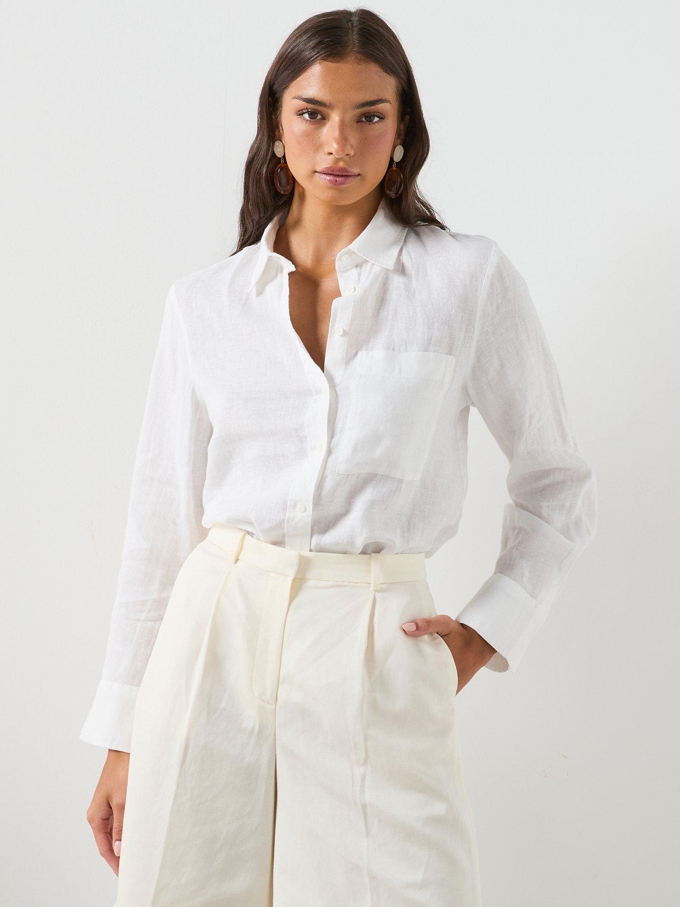 Image 1 of 6 of Mango Pocket Linen Shirt - White