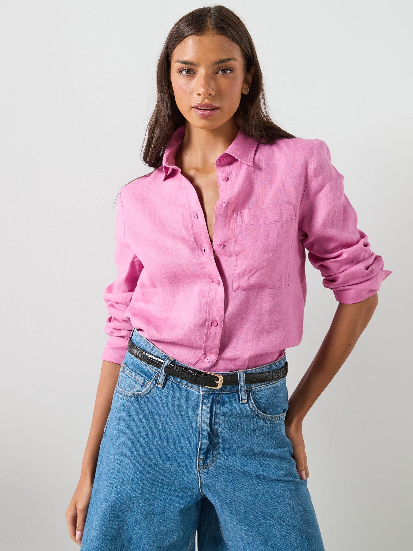 Mango Pocket Linen Shirt - Pink