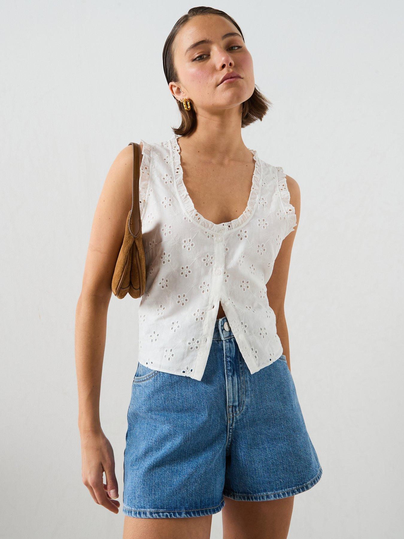 Image 1 of 5 of Mango Cotton Blouse With Broderie Anglaise Embroidery - Off White