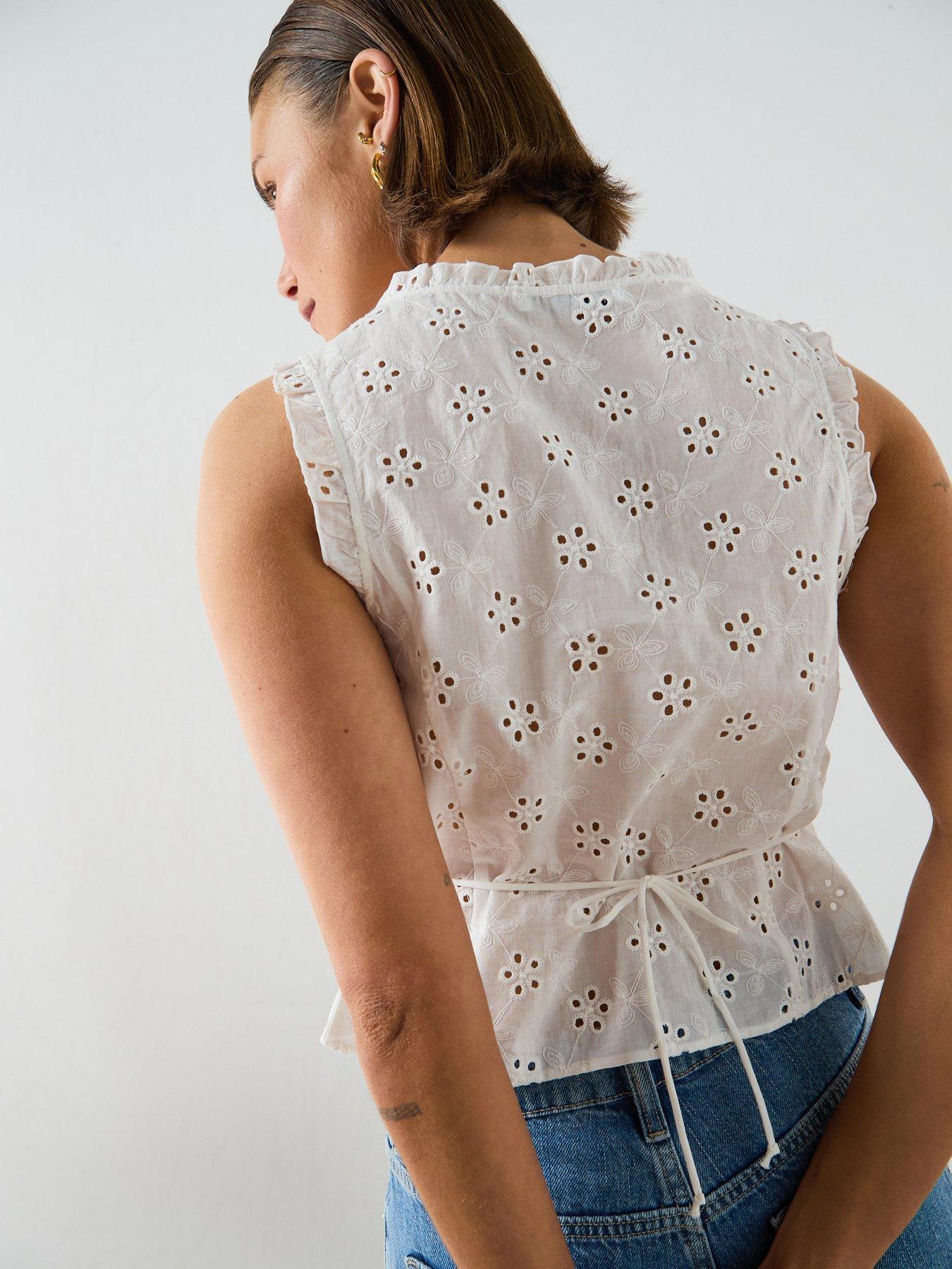 Image 2 of 5 of Mango Cotton Blouse With Broderie Anglaise Embroidery - Off White