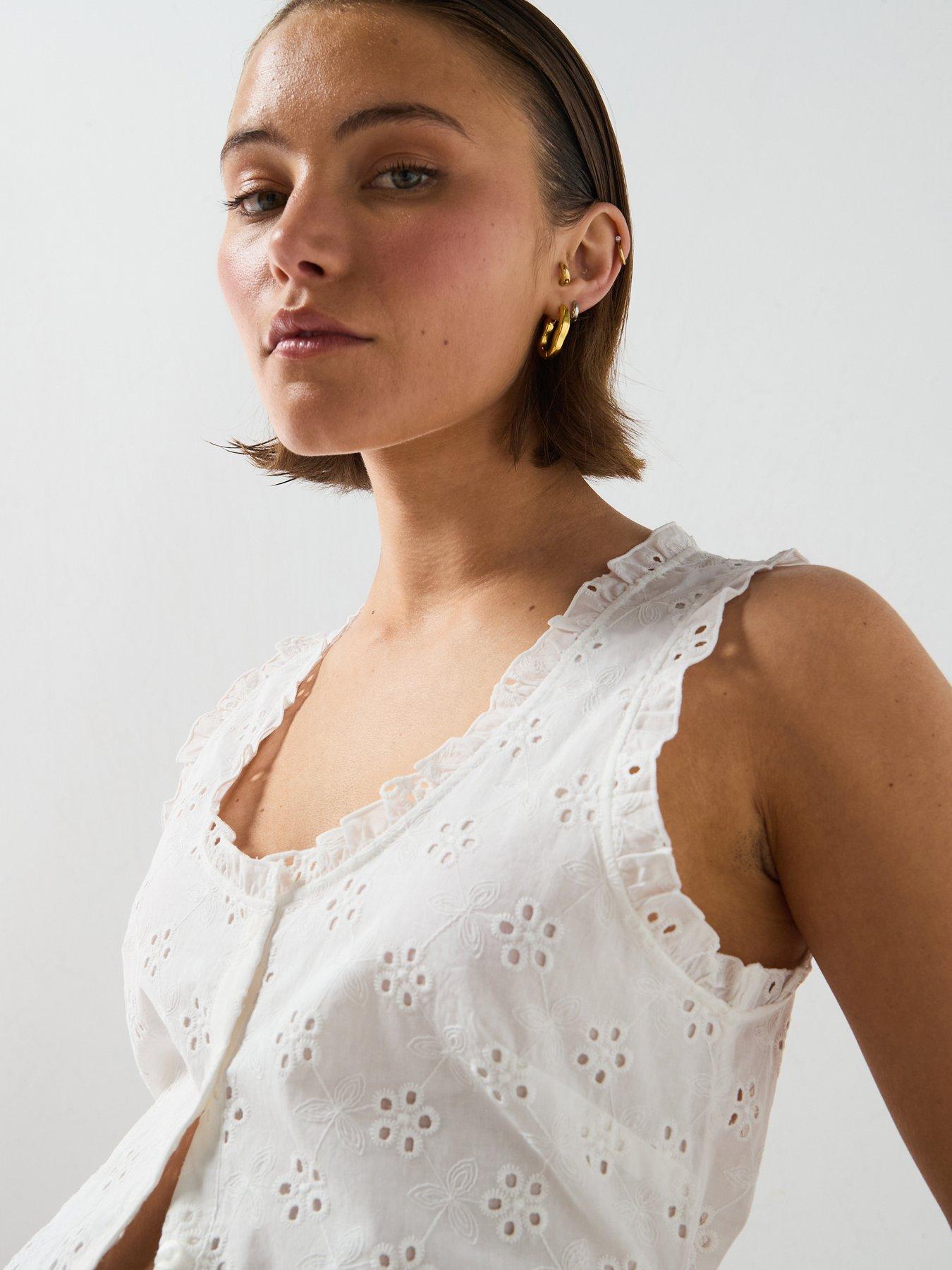 Image 5 of 5 of Mango Cotton Blouse With Broderie Anglaise Embroidery - Off White