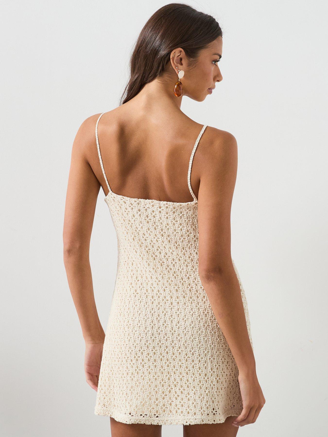Image 2 of 6 of Mango Crochet Dress With Floral Detail - Cream