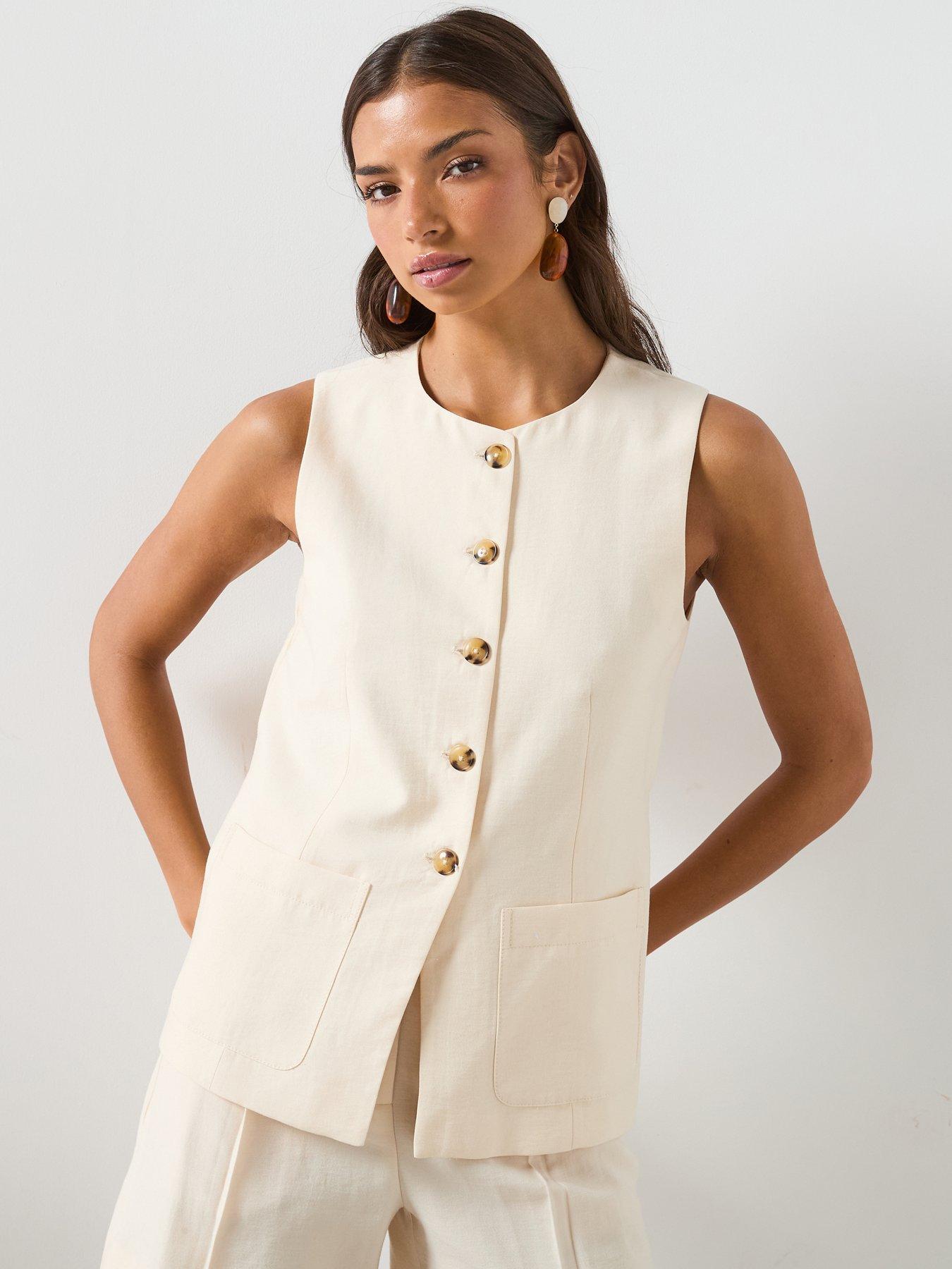 Image 1 of 6 of Mango Waistcoat Co-Ord With Buttons And Pockets - Cream
