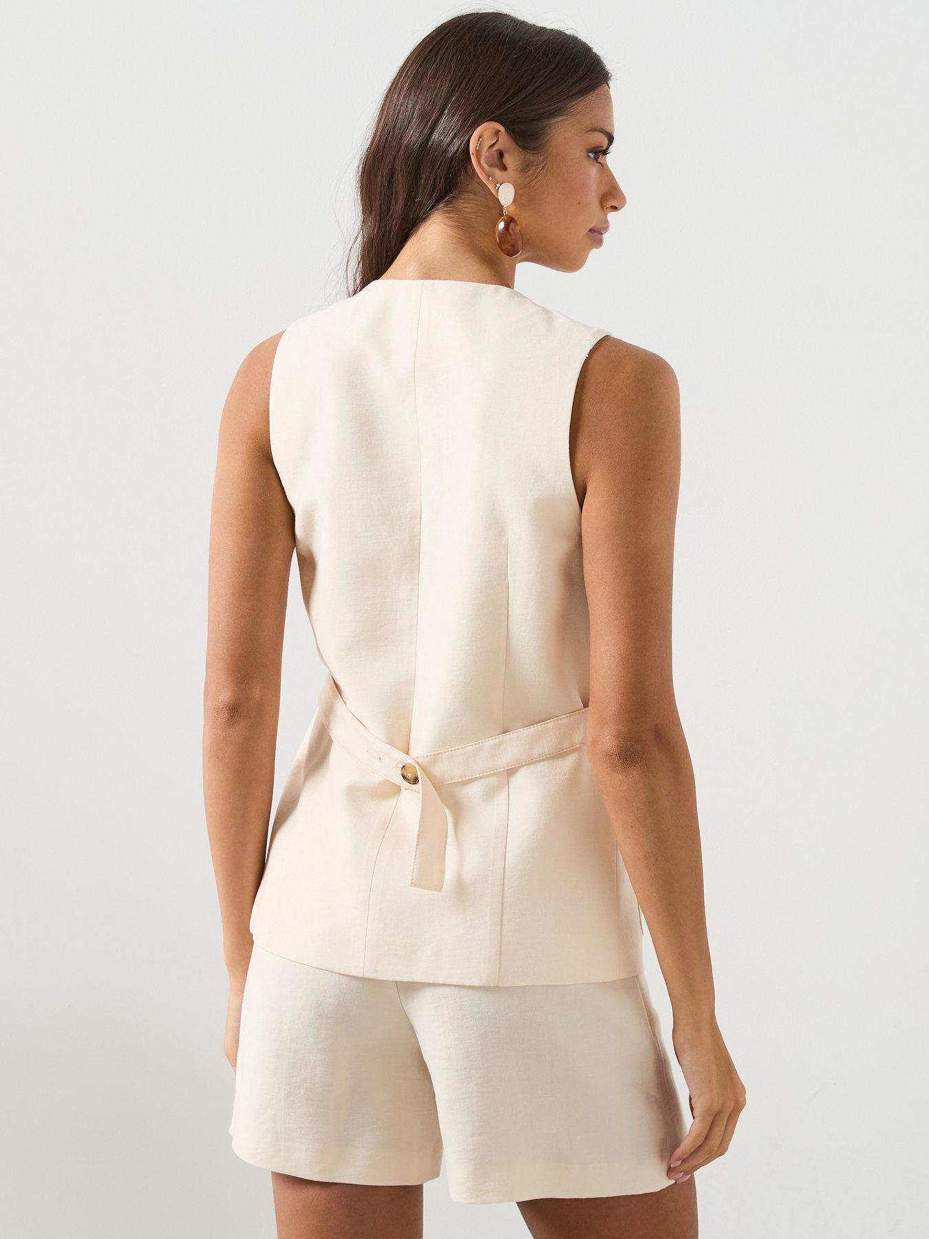 Image 2 of 6 of Mango Waistcoat Co-Ord With Buttons And Pockets - Cream