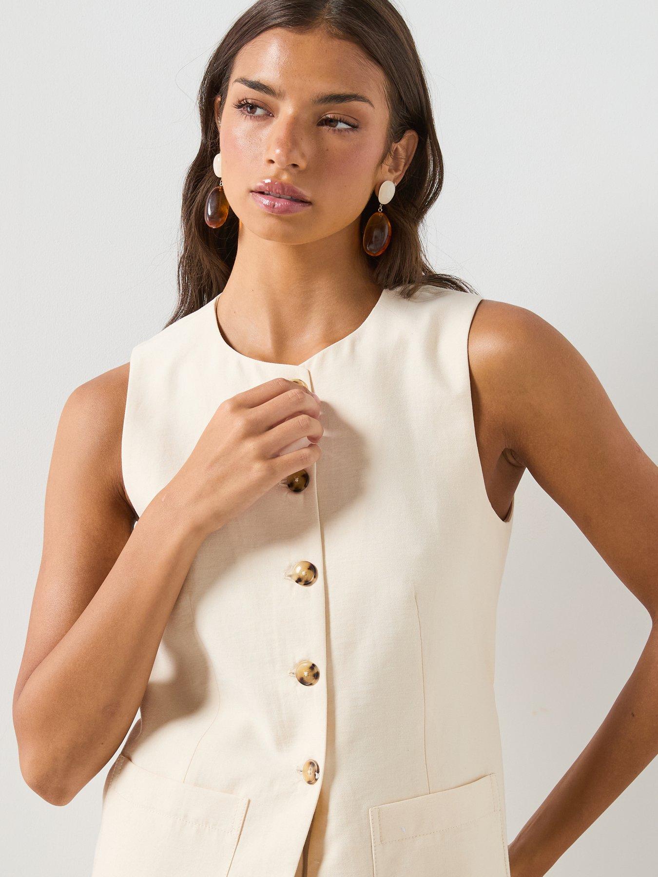 Image 4 of 6 of Mango Waistcoat Co-Ord With Buttons And Pockets - Cream