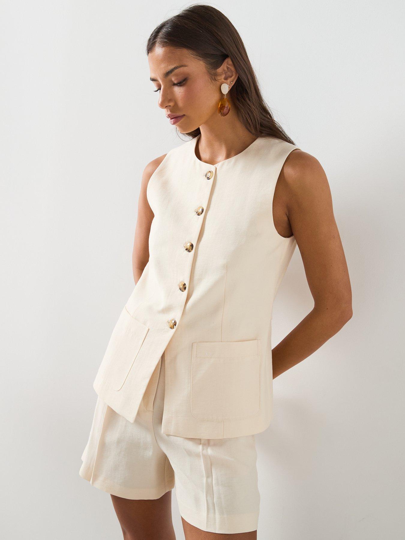 Image 5 of 6 of Mango Waistcoat Co-Ord With Buttons And Pockets - Cream