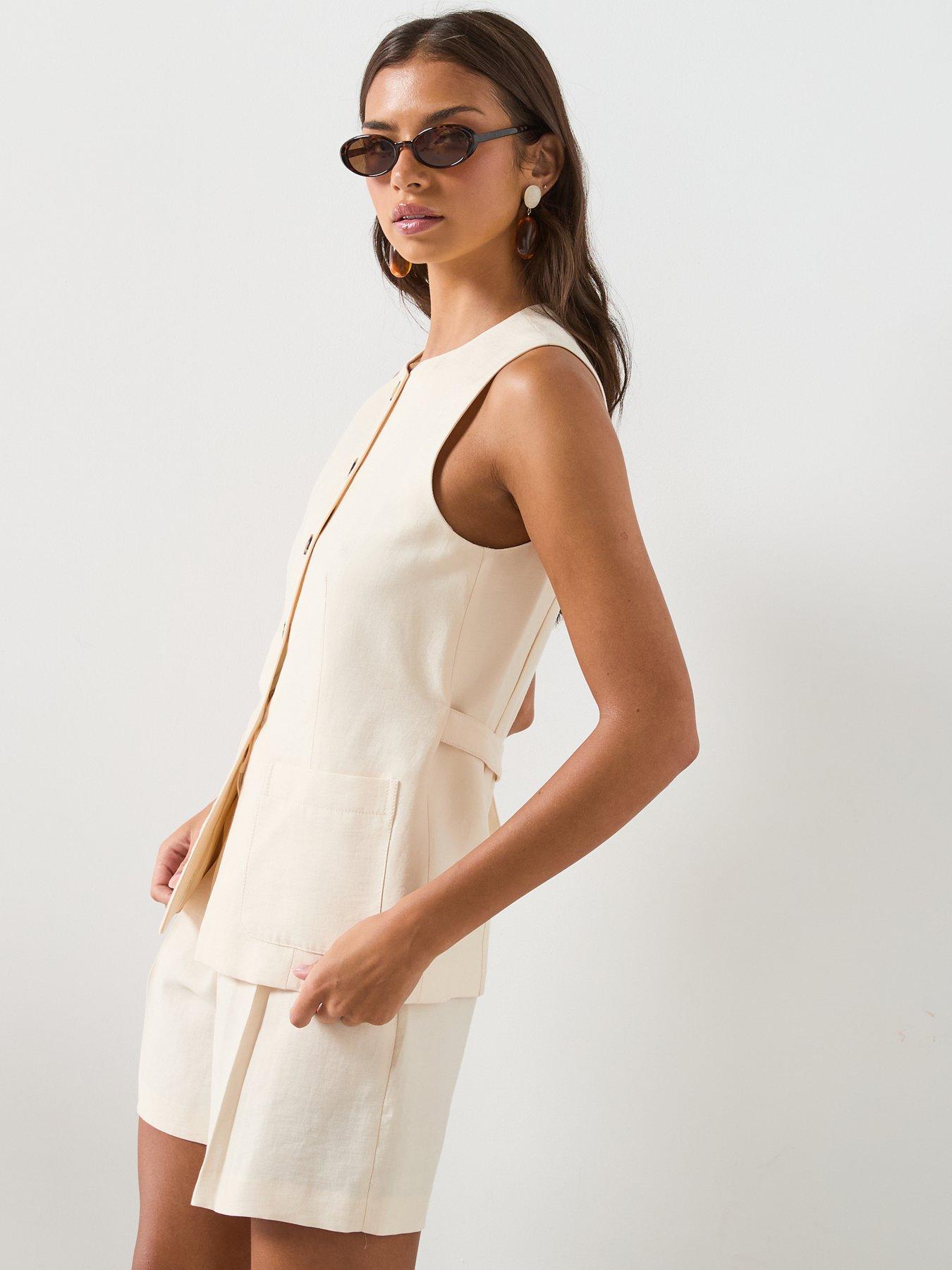 Image 6 of 6 of Mango Waistcoat Co-Ord With Buttons And Pockets - Cream