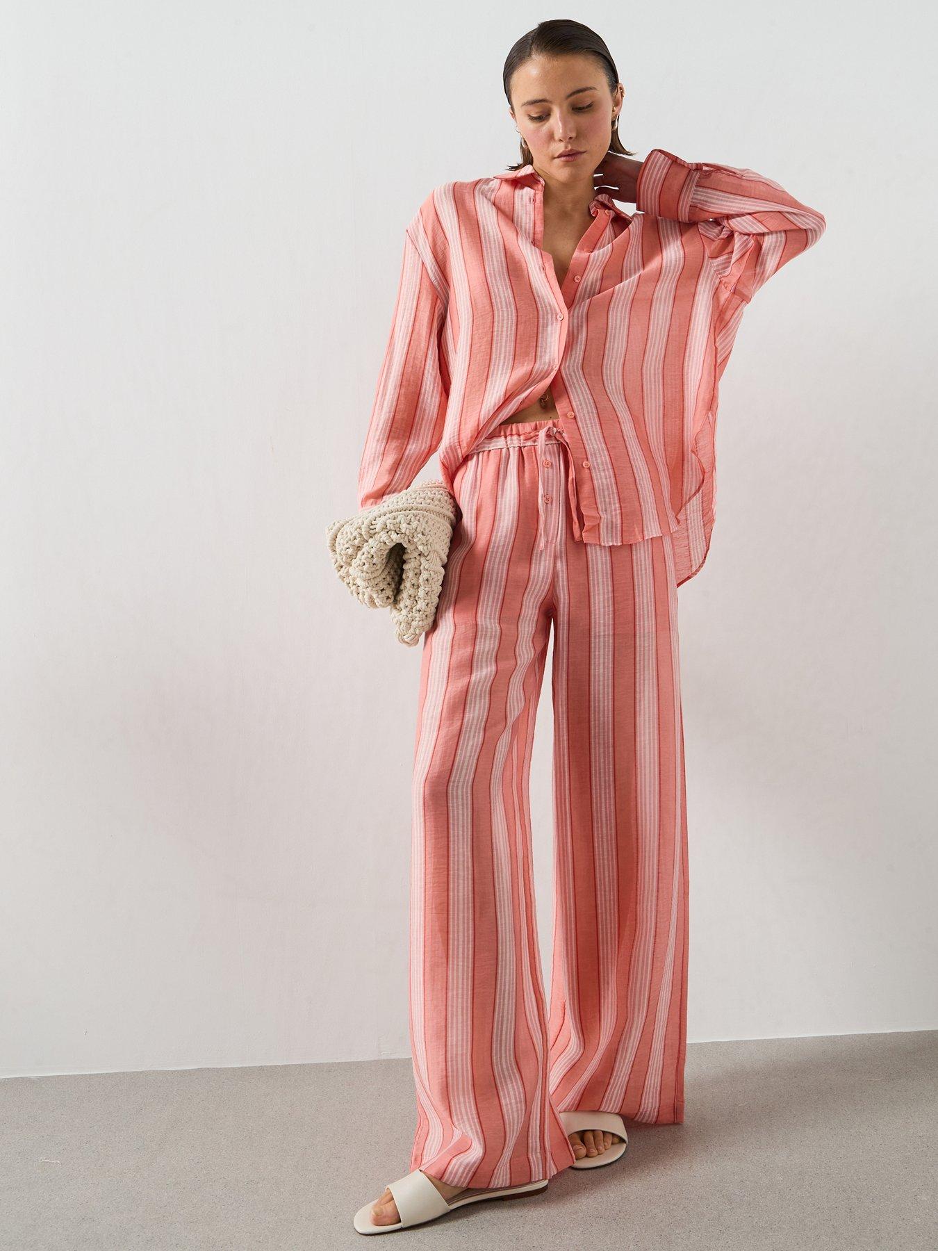 Mango Straight Striped Trousers - Orange