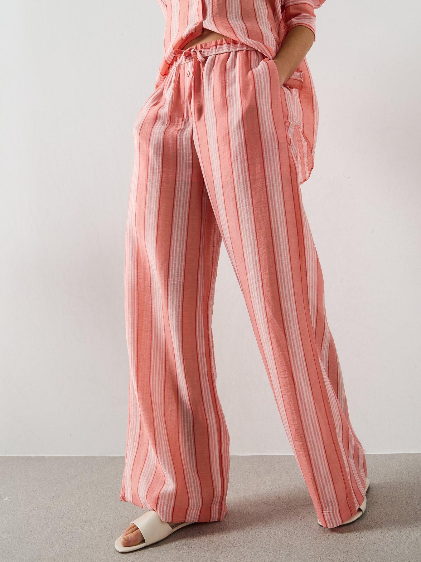 Image 3 of 6 of Mango Straight Striped Trousers - Orange
