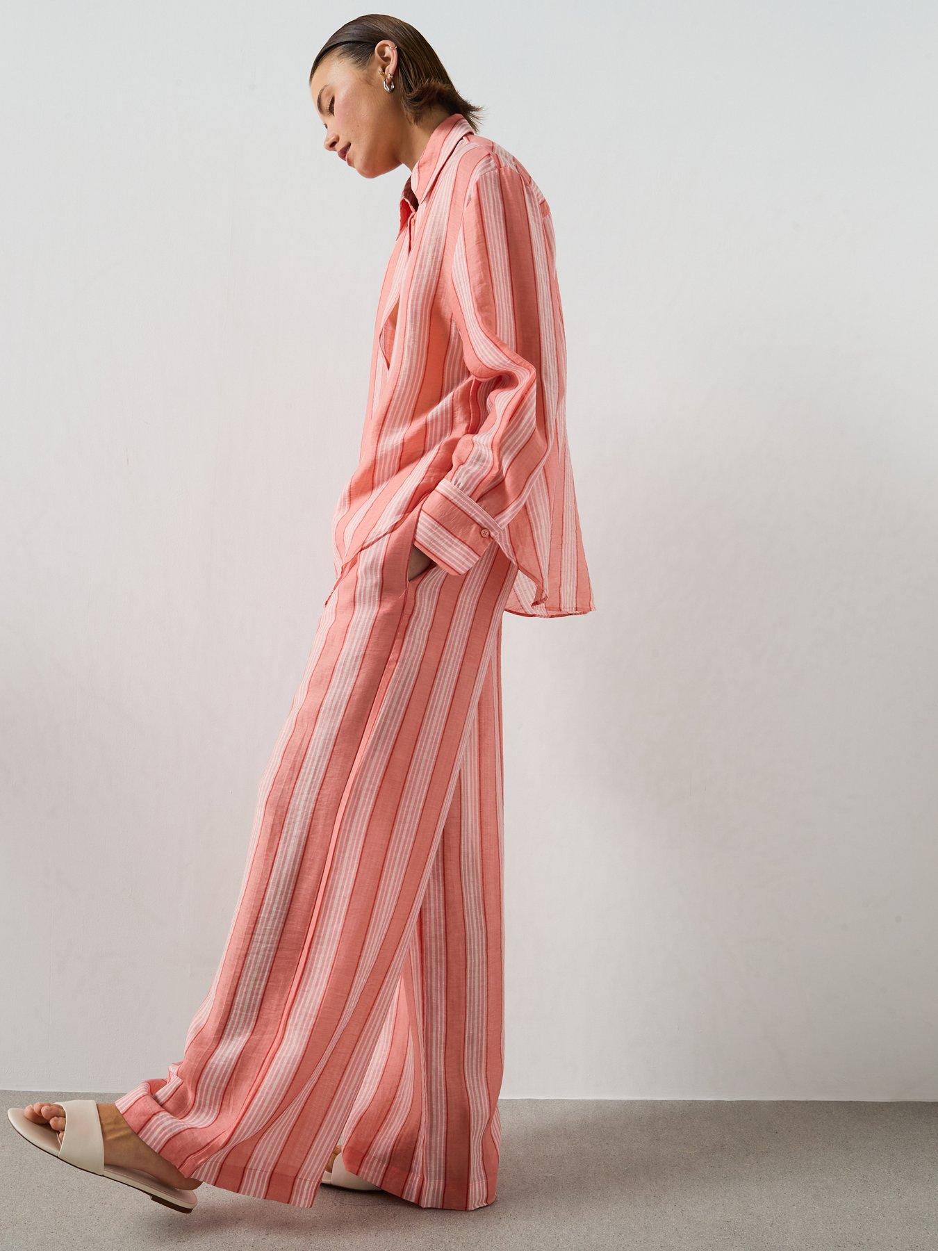Image 4 of 6 of Mango Straight Striped Trousers - Orange