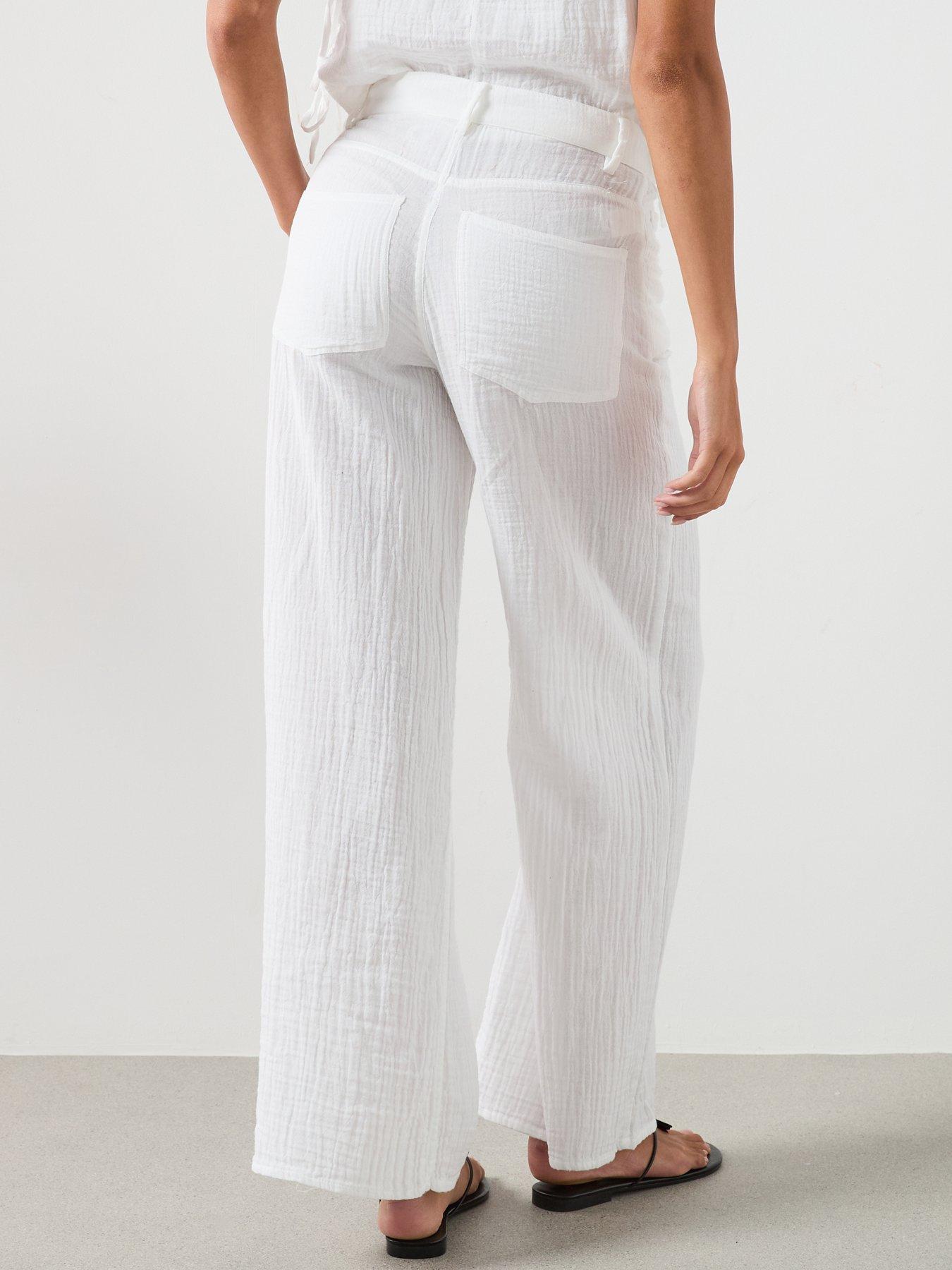 Image 2 of 6 of Mango Straight-Leg Crinkle Co-Ord Trousers - White