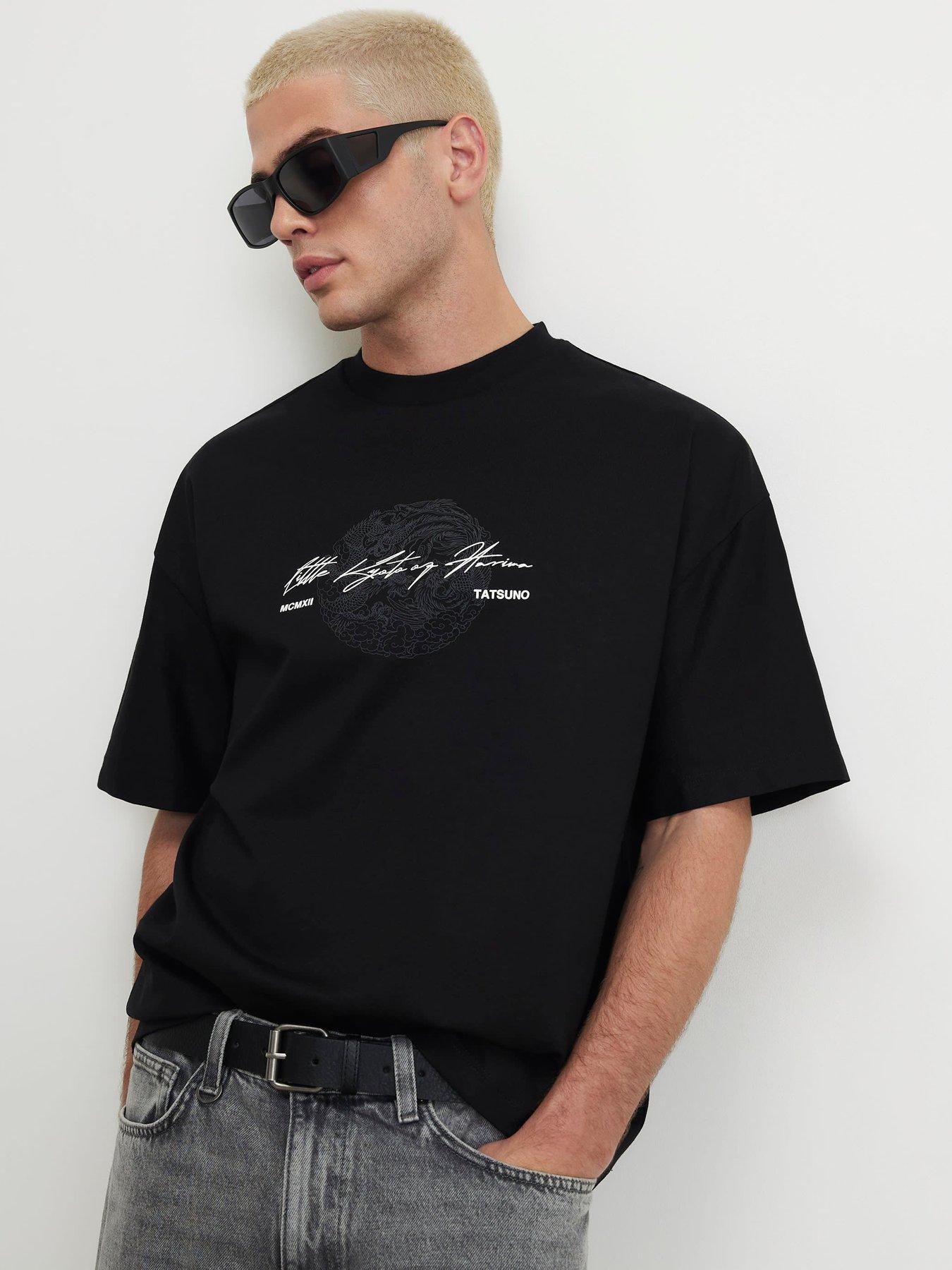 Image 2 of 6 of River Island Oversized Fit Cotton Tatsuno T-Shirt - Black