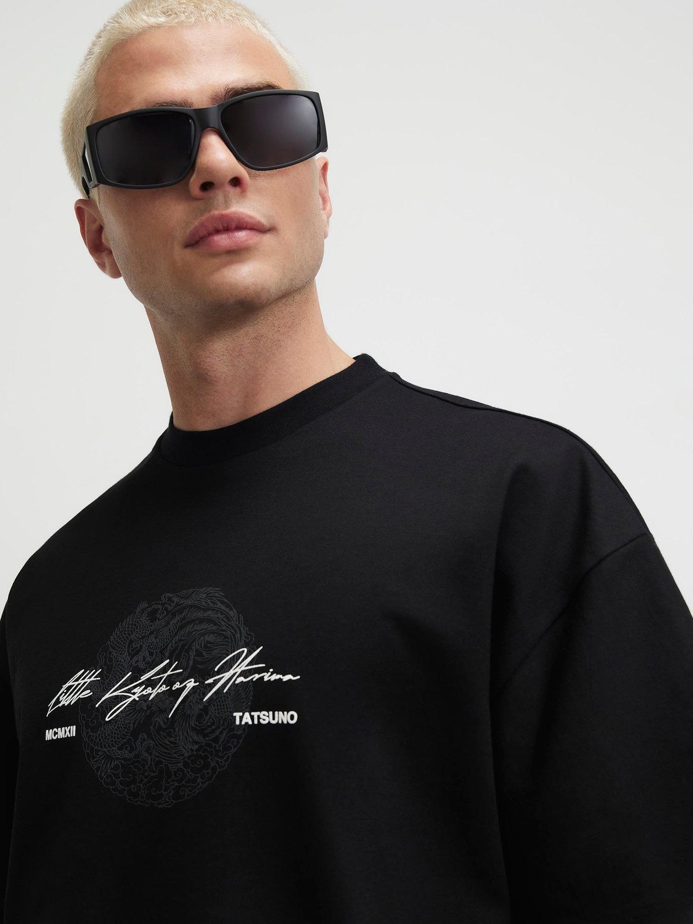 Image 4 of 6 of River Island Oversized Fit Cotton Tatsuno T-Shirt - Black