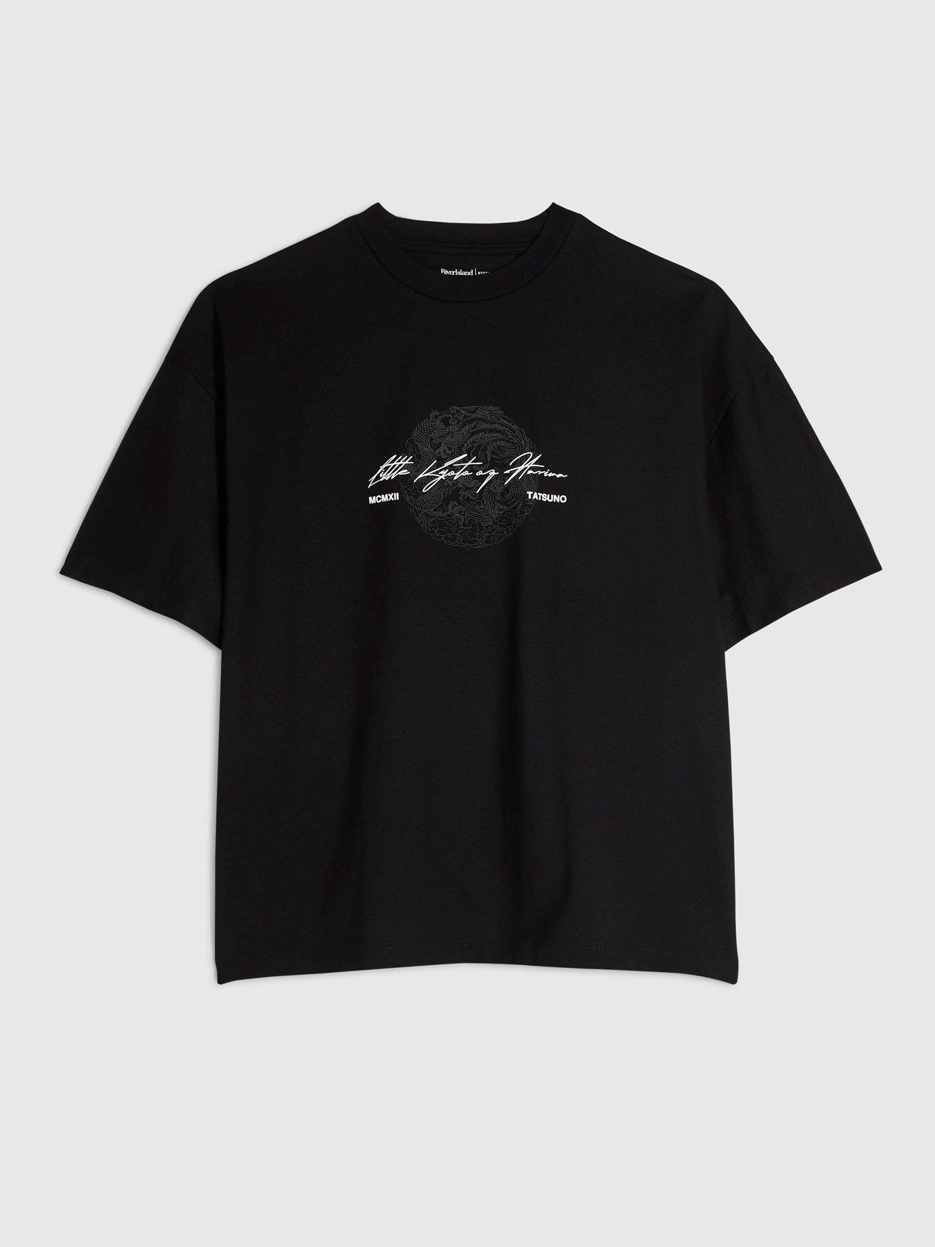 Image 5 of 6 of River Island Oversized Fit Cotton Tatsuno T-Shirt - Black